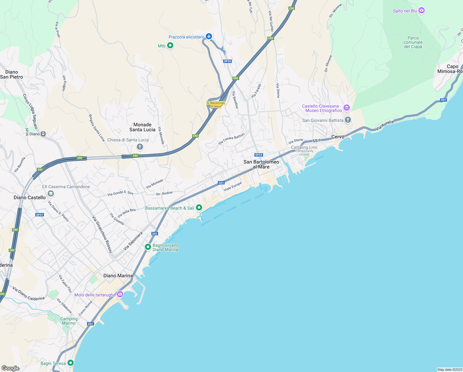 map of restaurants, bars, coffee shops, grocery stores, and more near 13 Largo Gallinara in San Bartolomeo al Mare