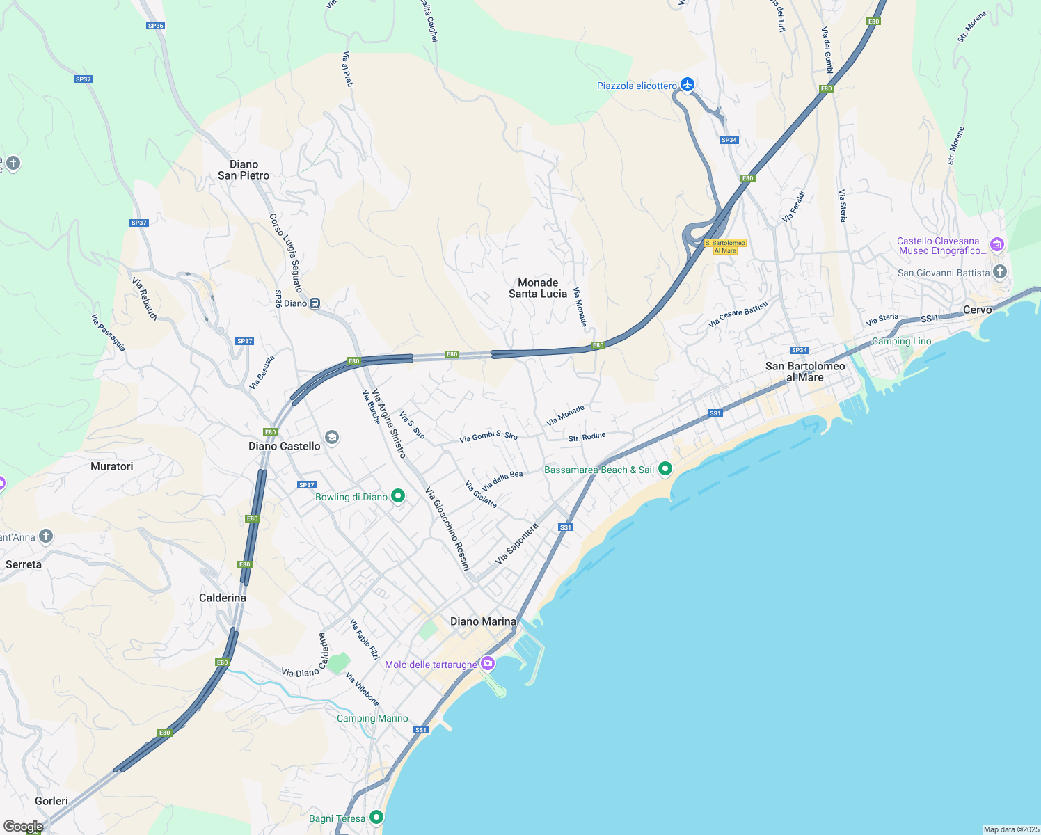 map of restaurants, bars, coffee shops, grocery stores, and more near 10 Strada Sant'Angelo in Diano Marina