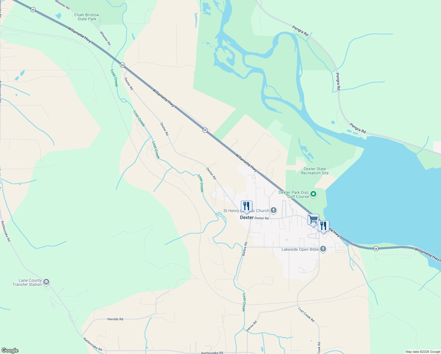 map of restaurants, bars, coffee shops, grocery stores, and more near 38717 Dexter Road in Dexter