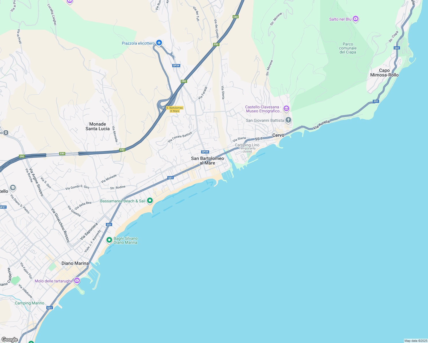 map of restaurants, bars, coffee shops, grocery stores, and more near 8 Lungomare delle Nazioni in San Bartolomeo Al Mare
