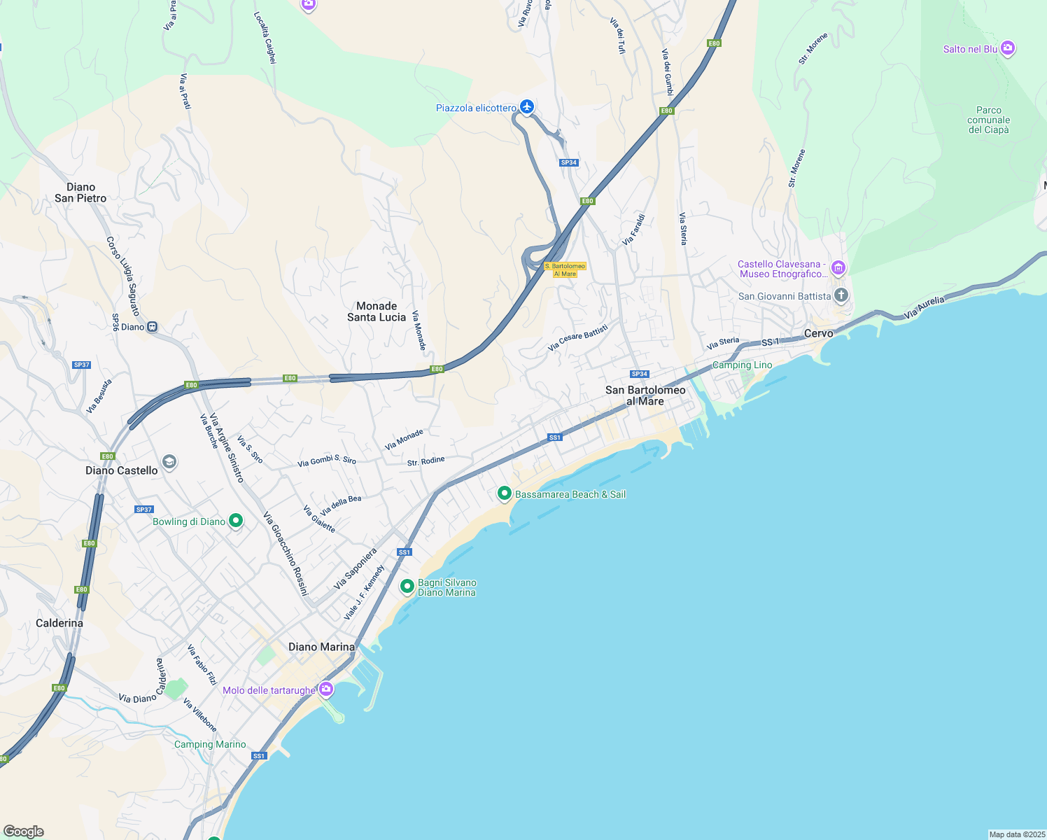 map of restaurants, bars, coffee shops, grocery stores, and more near 16 Via Dottor Fedele Traversa in San Bartolomeo al Mare