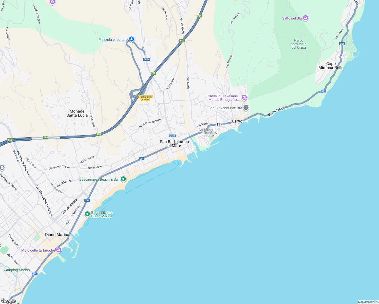 map of restaurants, bars, coffee shops, grocery stores, and more near 8 Lungomare delle Nazioni in San Bartolomeo al Mare