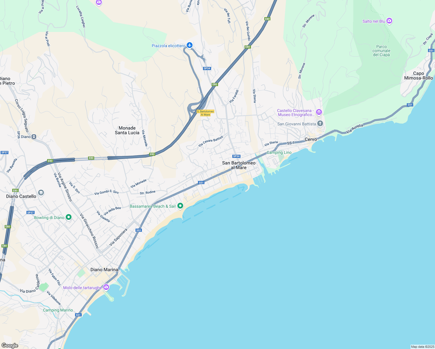 map of restaurants, bars, coffee shops, grocery stores, and more near 1 Giardini I Maggio in San Bartolomeo Al Mare