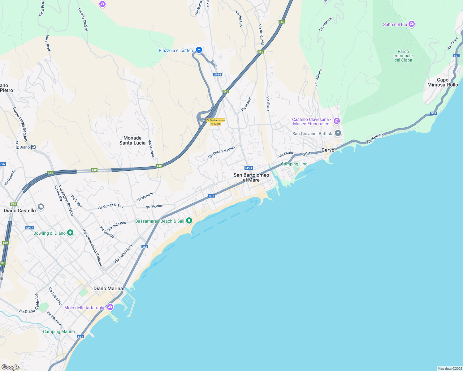 map of restaurants, bars, coffee shops, grocery stores, and more near 1 Giardini I Maggio in San Bartolomeo Al Mare