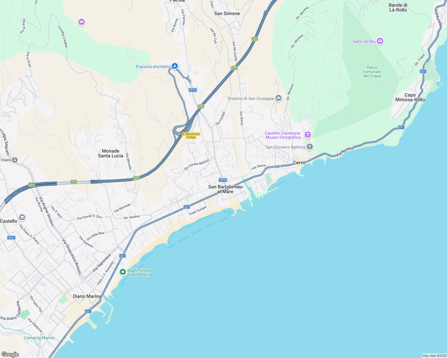map of restaurants, bars, coffee shops, grocery stores, and more near 157 Via Roma in San Bartolomeo al Mare