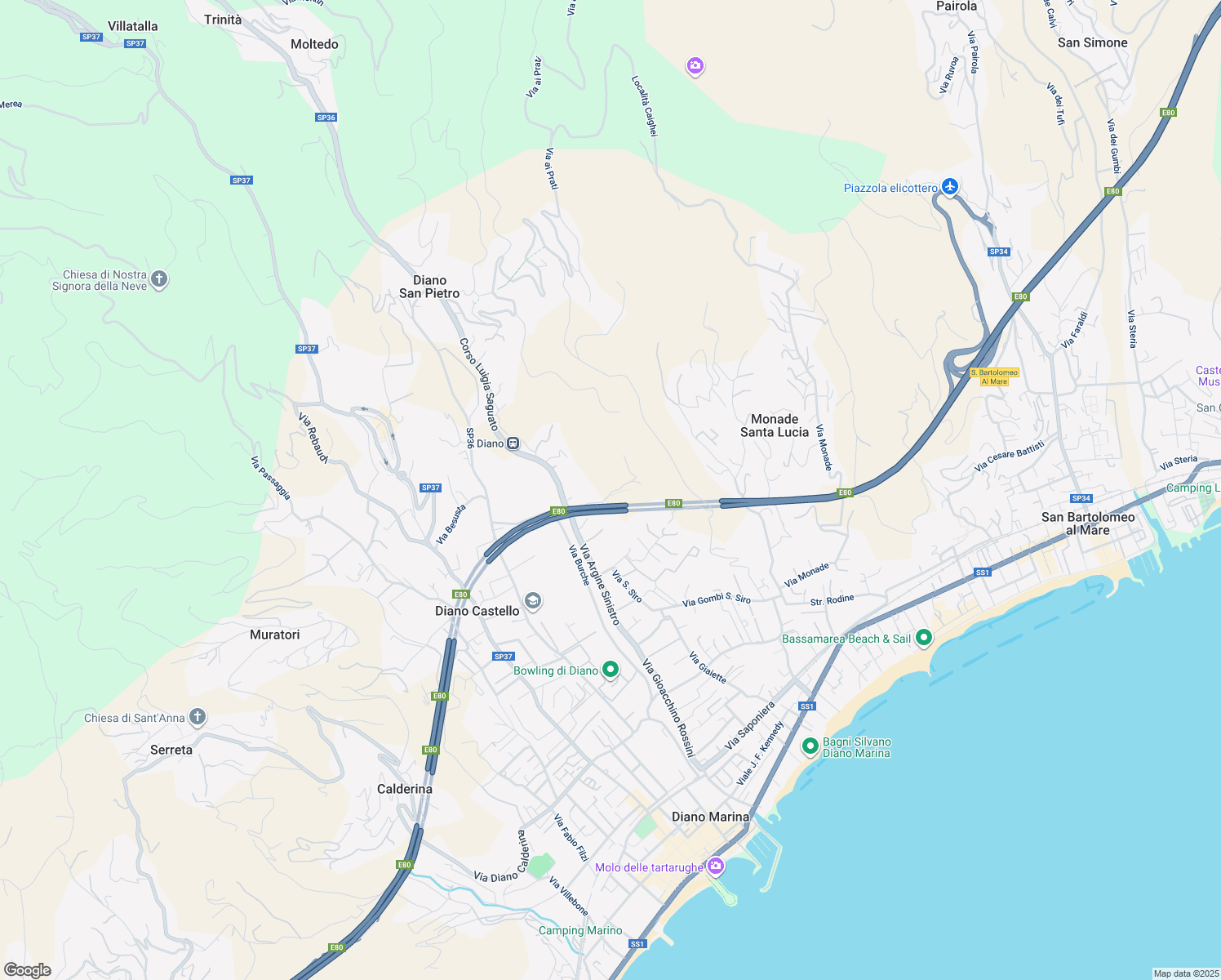 map of restaurants, bars, coffee shops, grocery stores, and more near Regione Chioso in Provincia di Imperia
