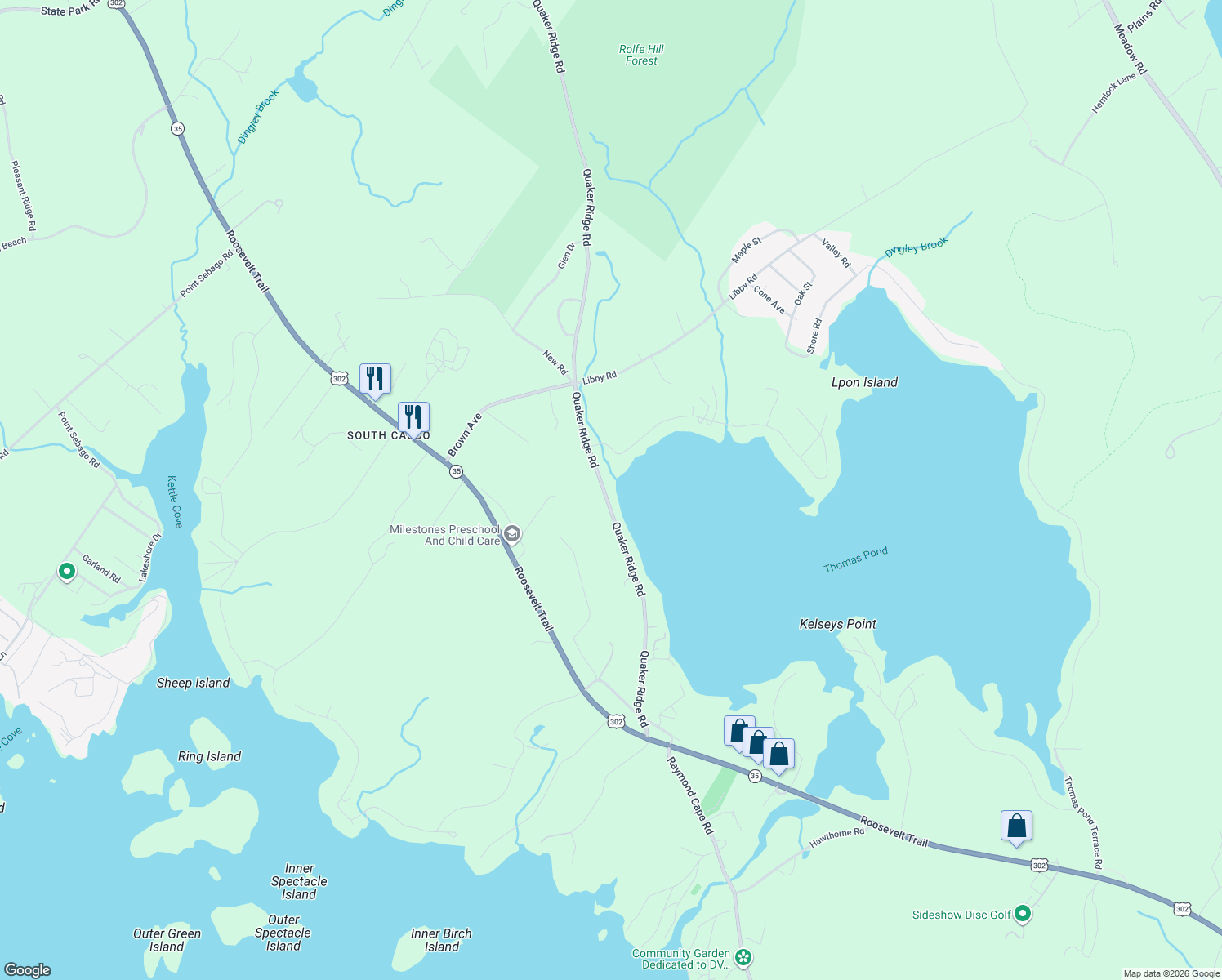 map of restaurants, bars, coffee shops, grocery stores, and more near 836 Quaker Ridge Rd in Casco