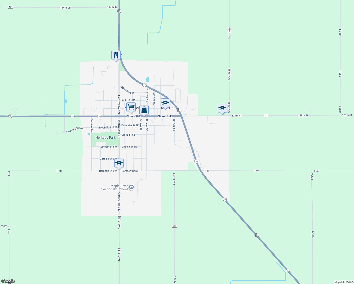map of restaurants, bars, coffee shops, grocery stores, and more near 101 Brian Court in Mapleton