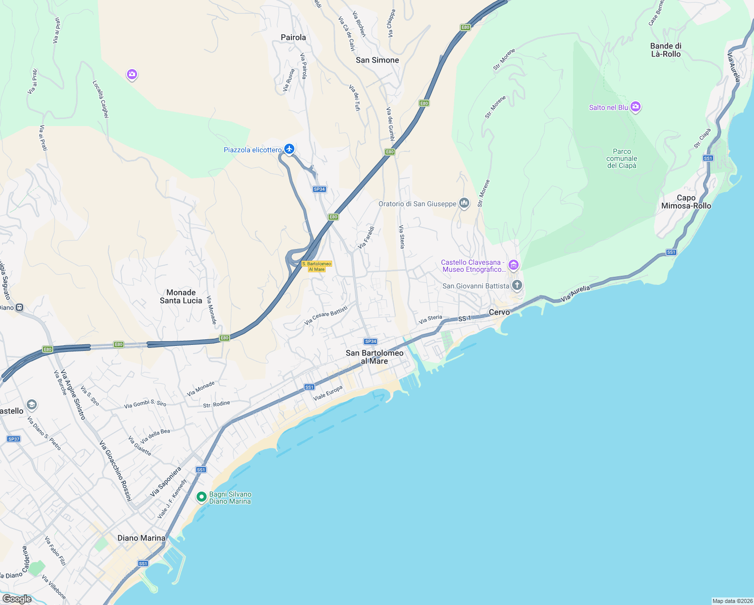 map of restaurants, bars, coffee shops, grocery stores, and more near 7 Via Alessandro Manzoni in San Bartolomeo al Mare