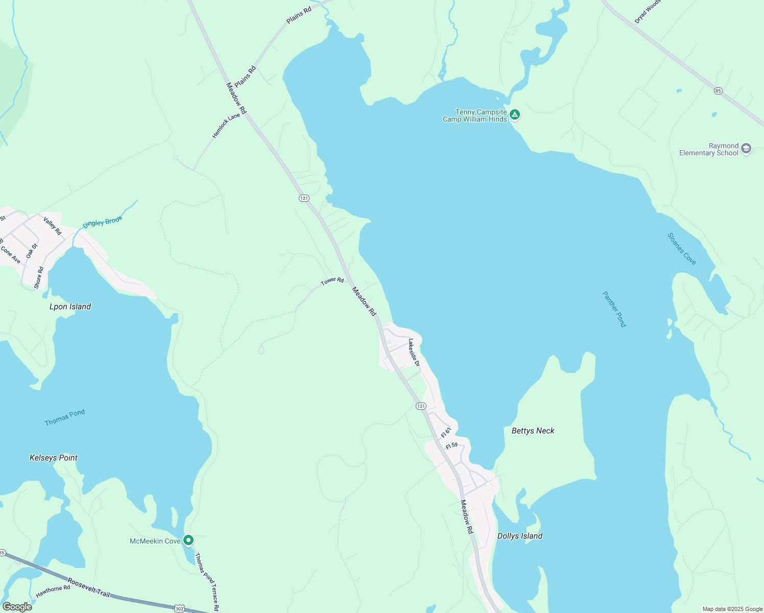 map of restaurants, bars, coffee shops, grocery stores, and more near 219 Meadow Road in Raymond