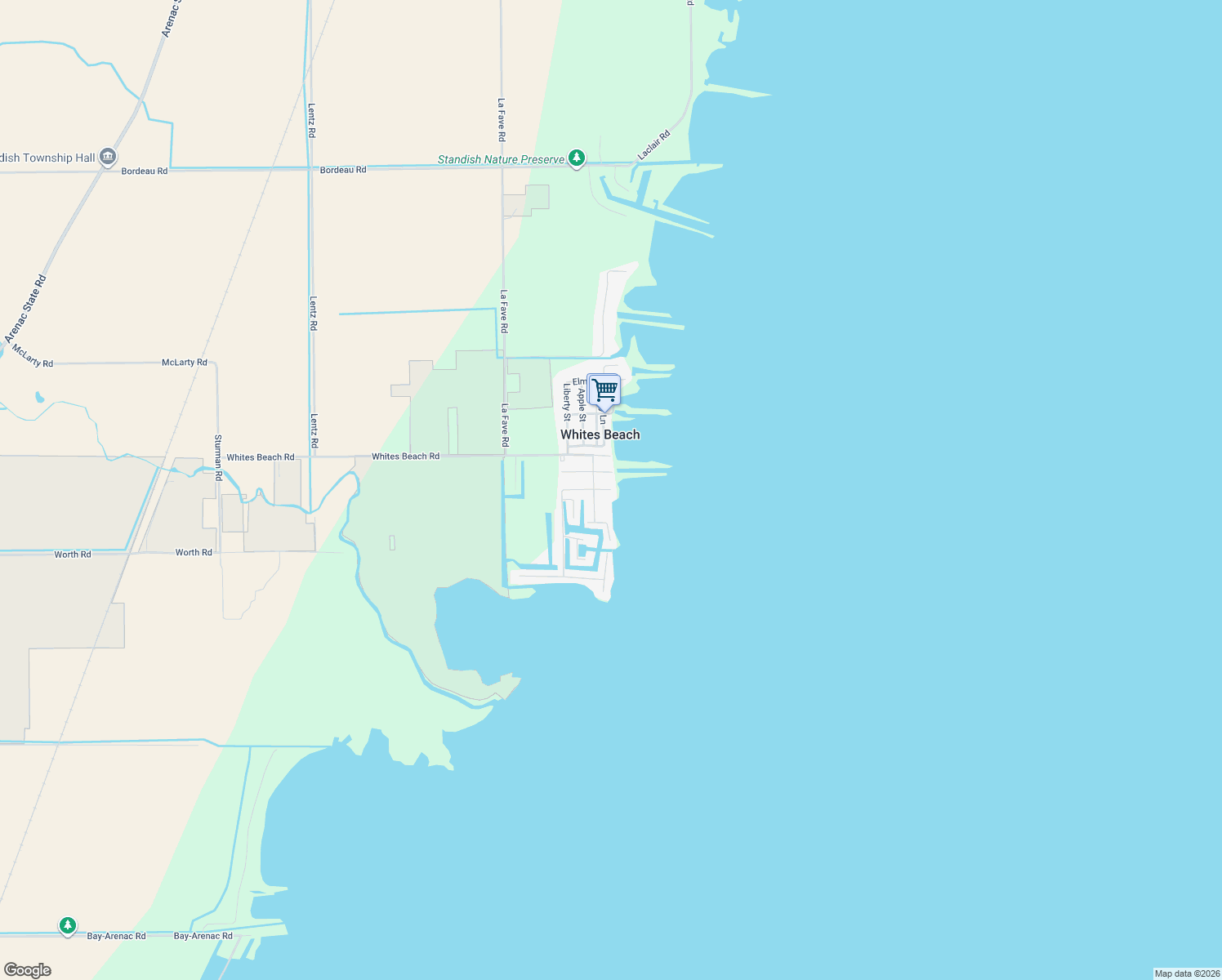 map of restaurants, bars, coffee shops, grocery stores, and more near 2100 Oak St in Standish