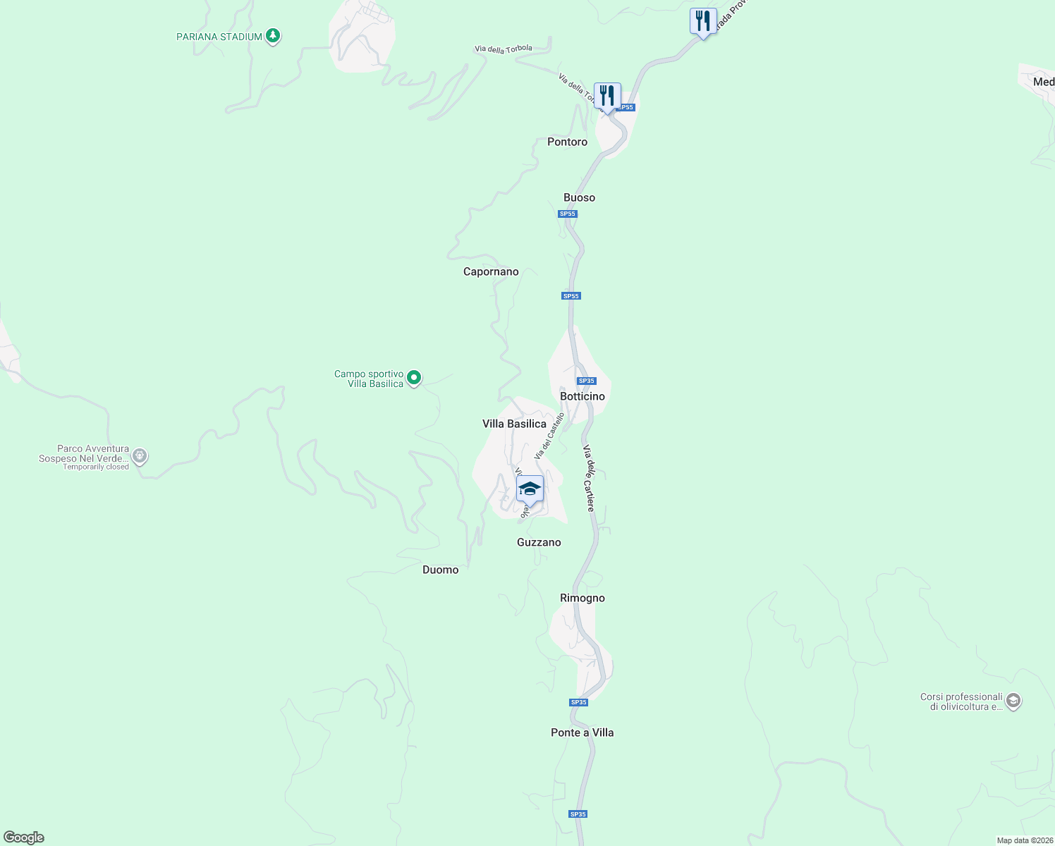 map of restaurants, bars, coffee shops, grocery stores, and more near 15 Via Stefano Franchi in Villa Basilica