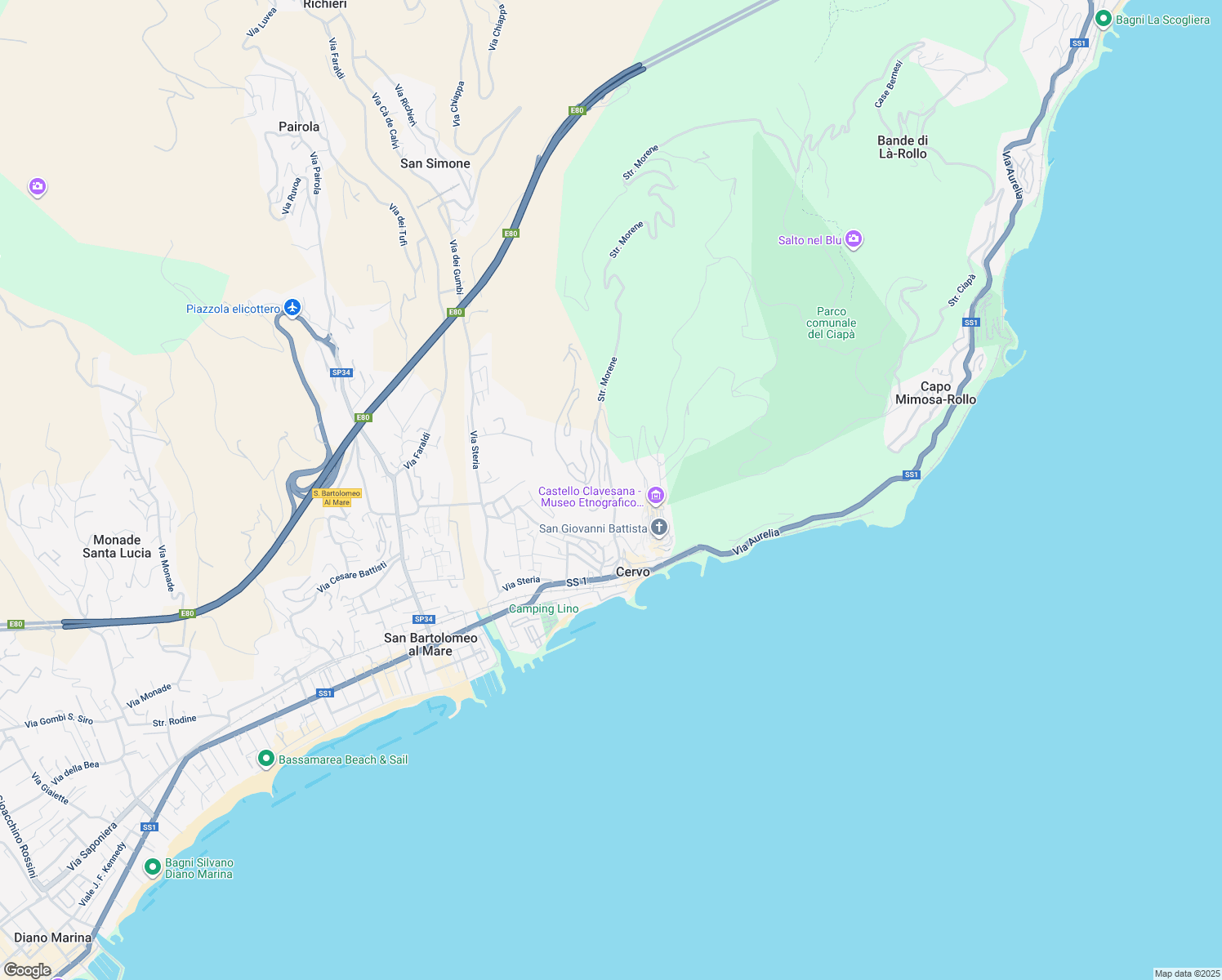 map of restaurants, bars, coffee shops, grocery stores, and more near 20A Via Solitario delle Alpi in Cervo