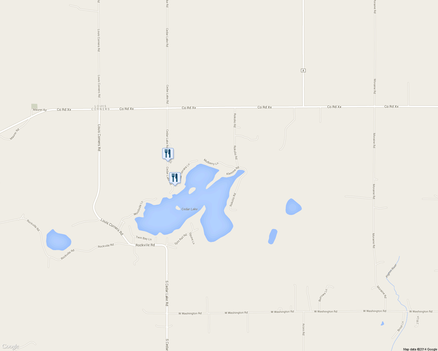 map of restaurants, bars, coffee shops, grocery stores, and more near 18121 Klemme Rd in Kiel
