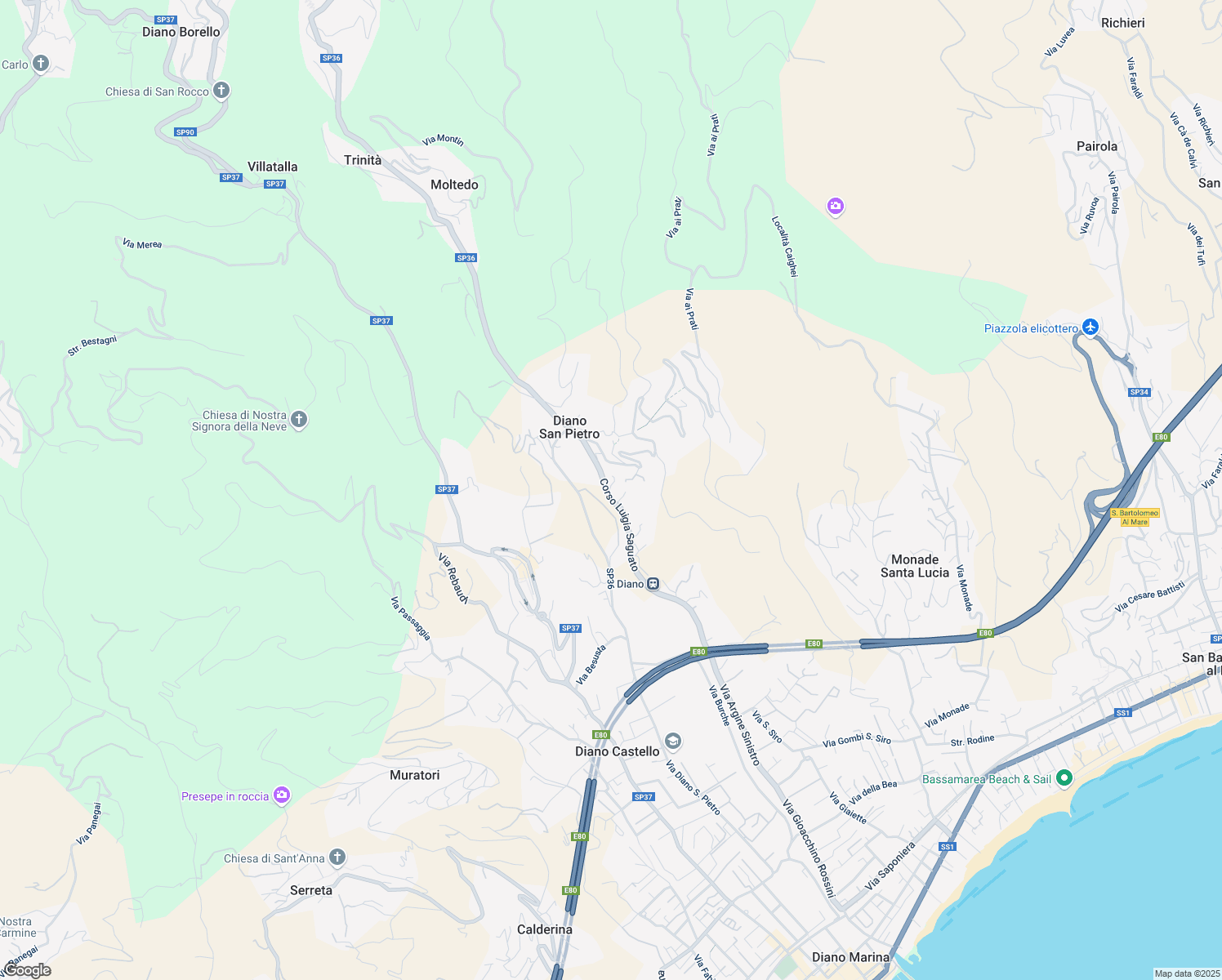 map of restaurants, bars, coffee shops, grocery stores, and more near 19 Via Gionetti in Diano San Pietro