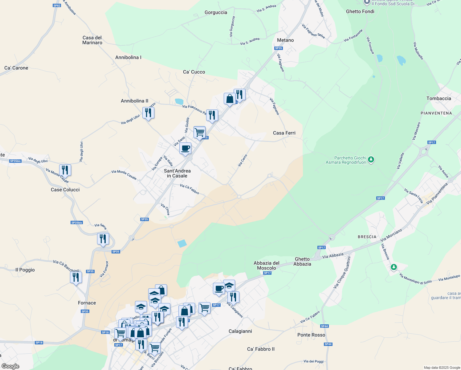 map of restaurants, bars, coffee shops, grocery stores, and more near 2 Via Primo maggio in Rimini