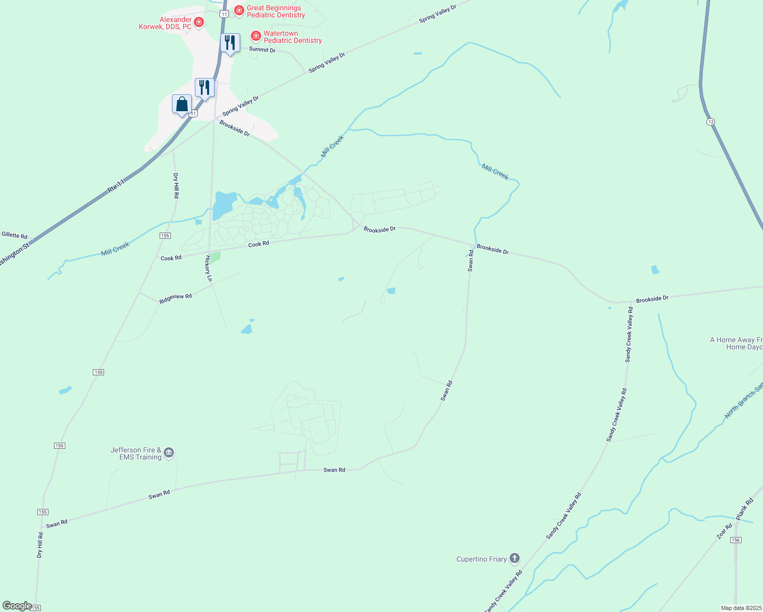 map of restaurants, bars, coffee shops, grocery stores, and more near 18160 Alpine Ridge Road in Watertown