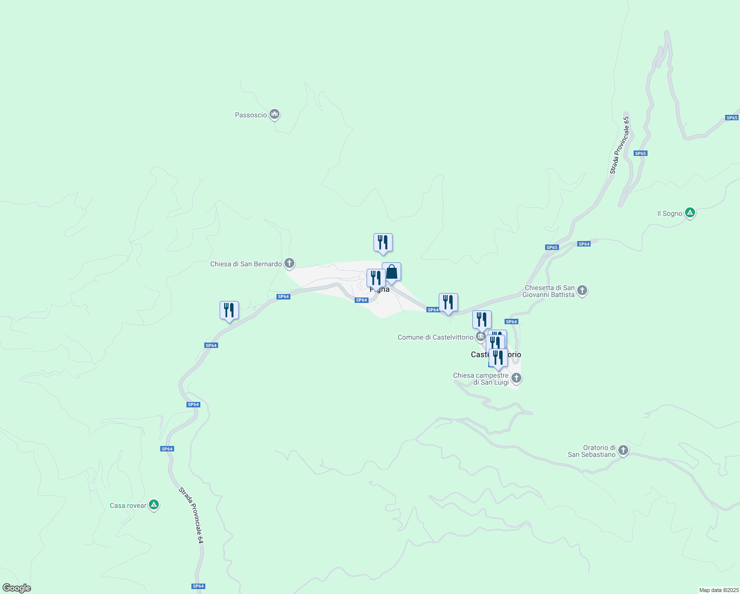 map of restaurants, bars, coffee shops, grocery stores, and more near 1 Via Piazza Castello in Pigna