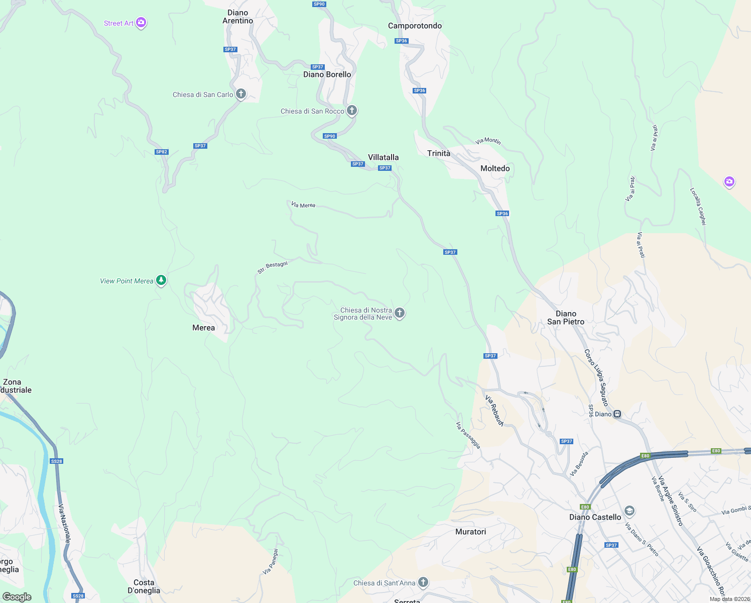 map of restaurants, bars, coffee shops, grocery stores, and more near 21 Via Madonna Della Neve in Diano Castello