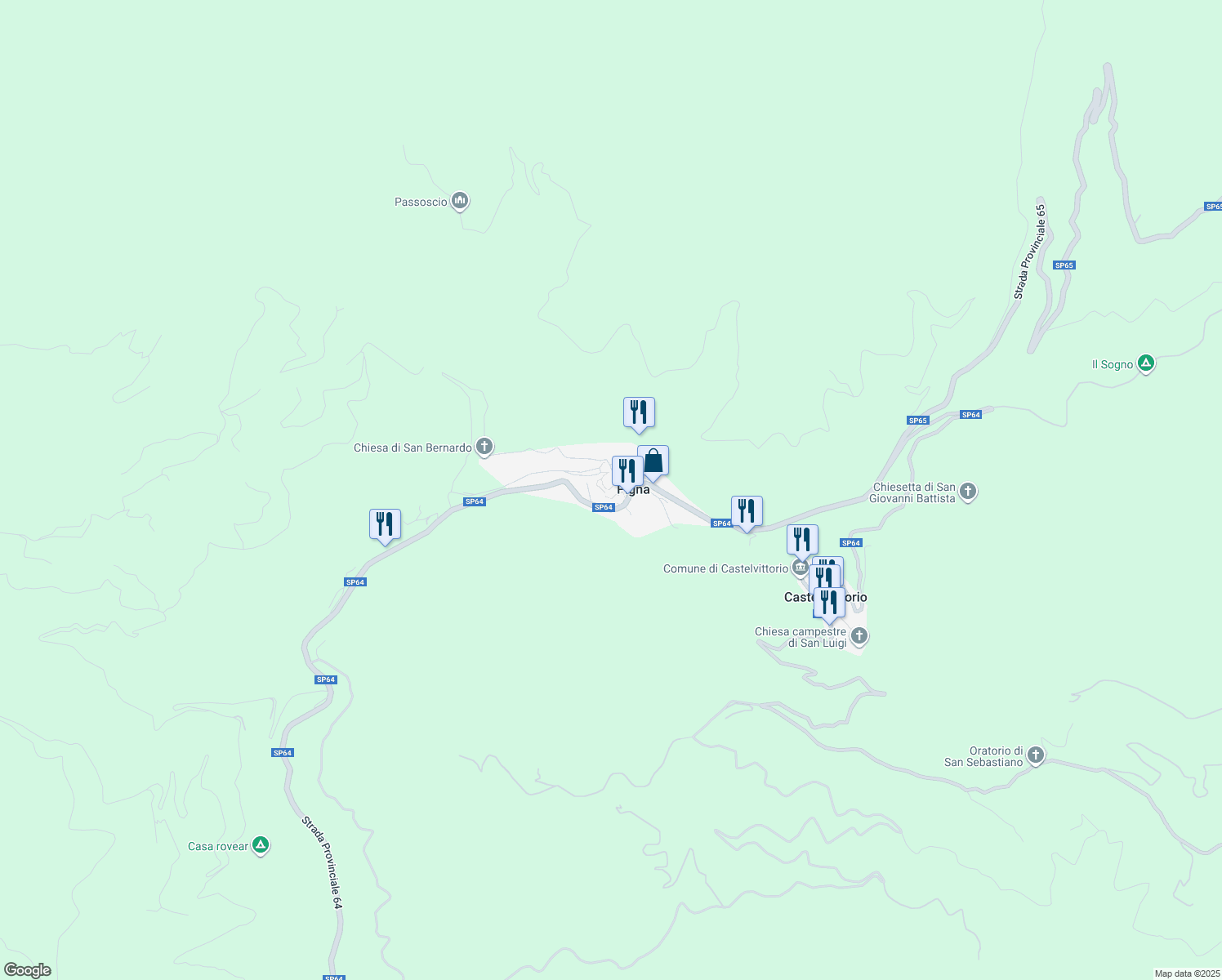 map of restaurants, bars, coffee shops, grocery stores, and more near 1 Via Piazza in Pigna