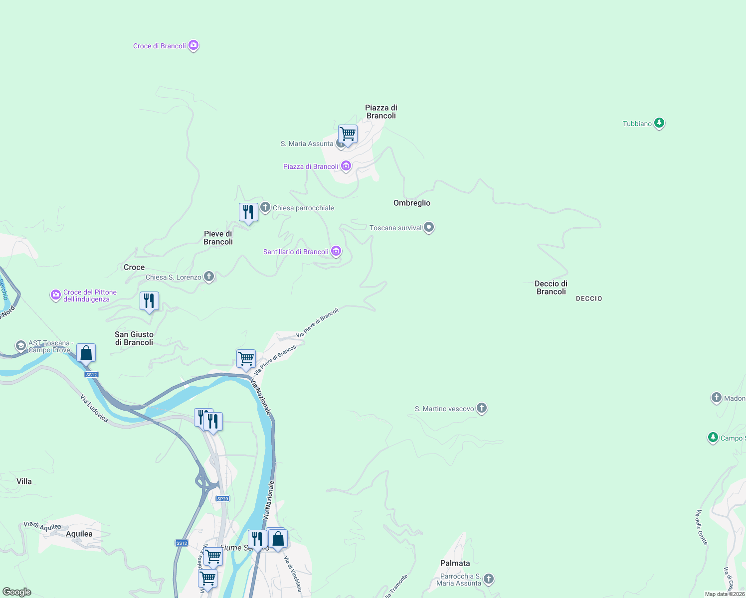 map of restaurants, bars, coffee shops, grocery stores, and more near 1586 Via Pieve di Brancoli in Lucca