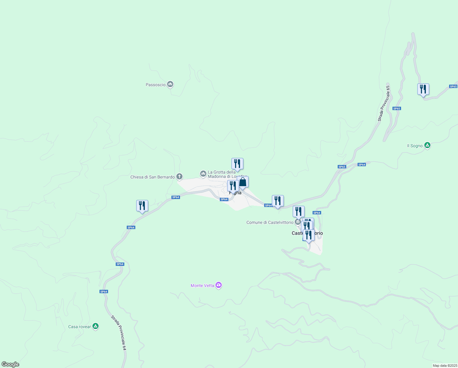 map of restaurants, bars, coffee shops, grocery stores, and more near 51 Via Colla in Pigna