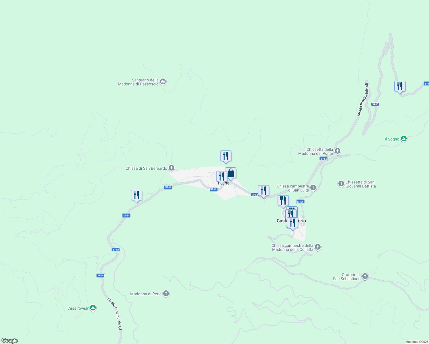 map of restaurants, bars, coffee shops, grocery stores, and more near 51 Via Colla in Pigna