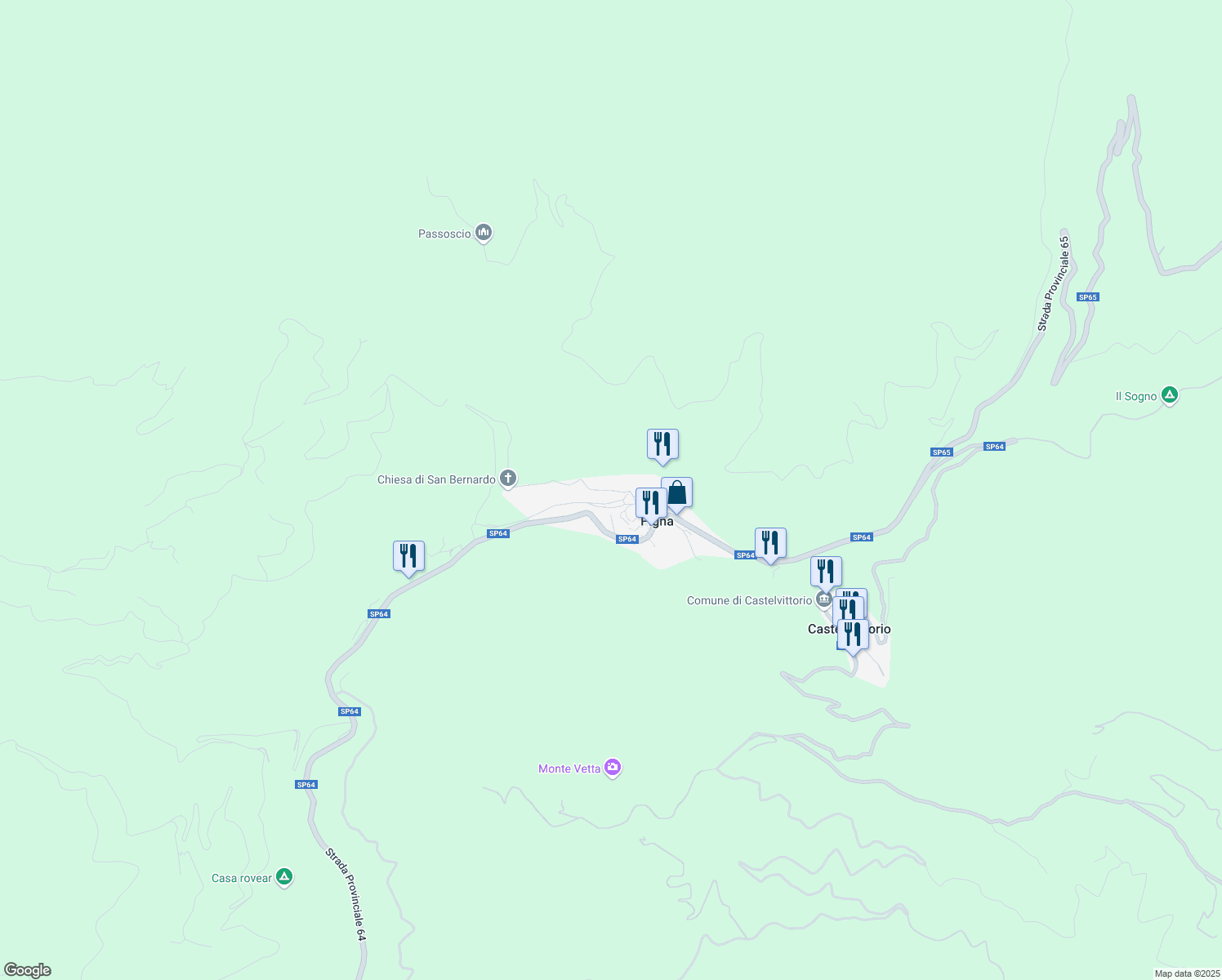 map of restaurants, bars, coffee shops, grocery stores, and more near 39 Via Fossarei in Pigna