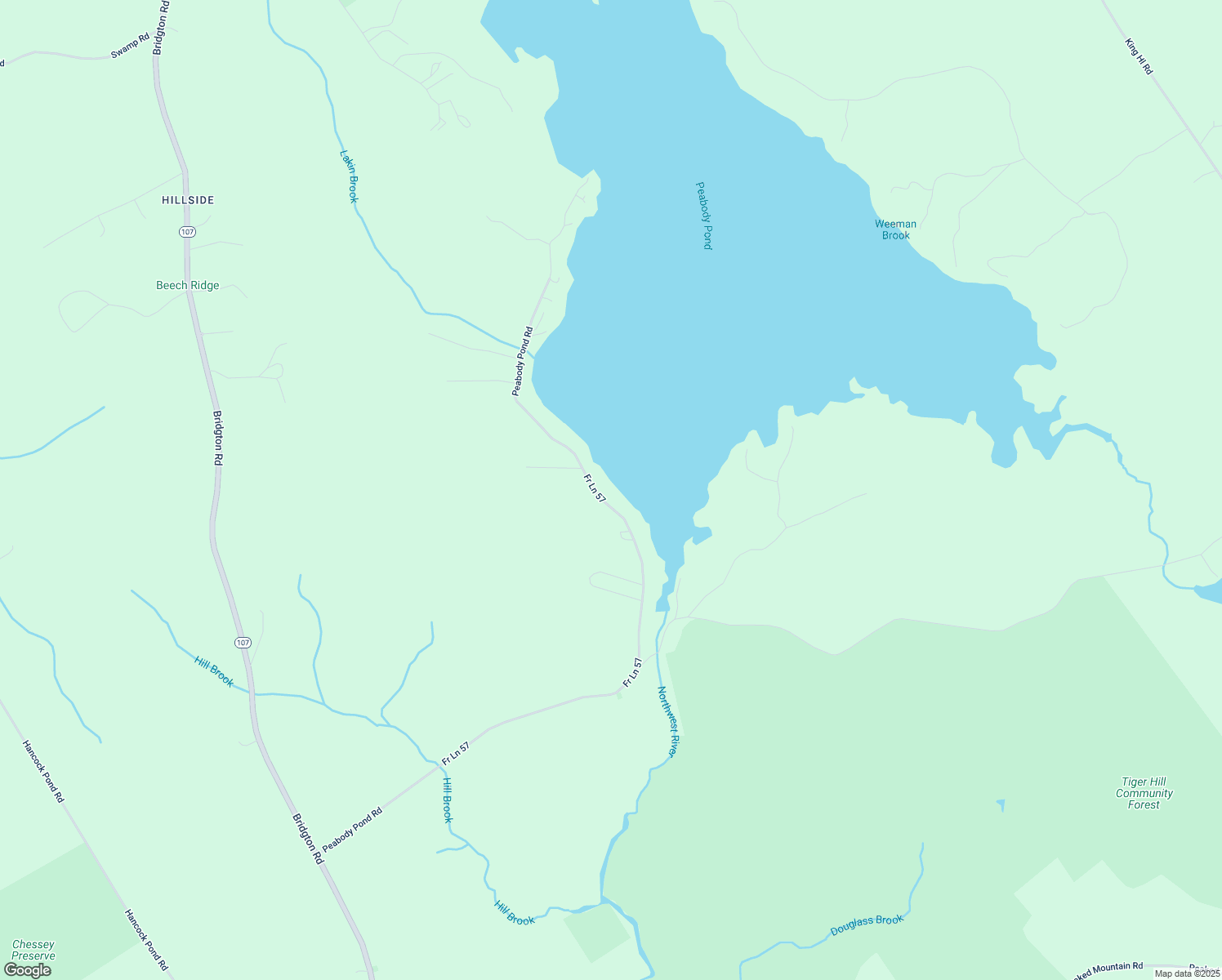 map of restaurants, bars, coffee shops, grocery stores, and more near 609 Peabody Pond Road in Sebago