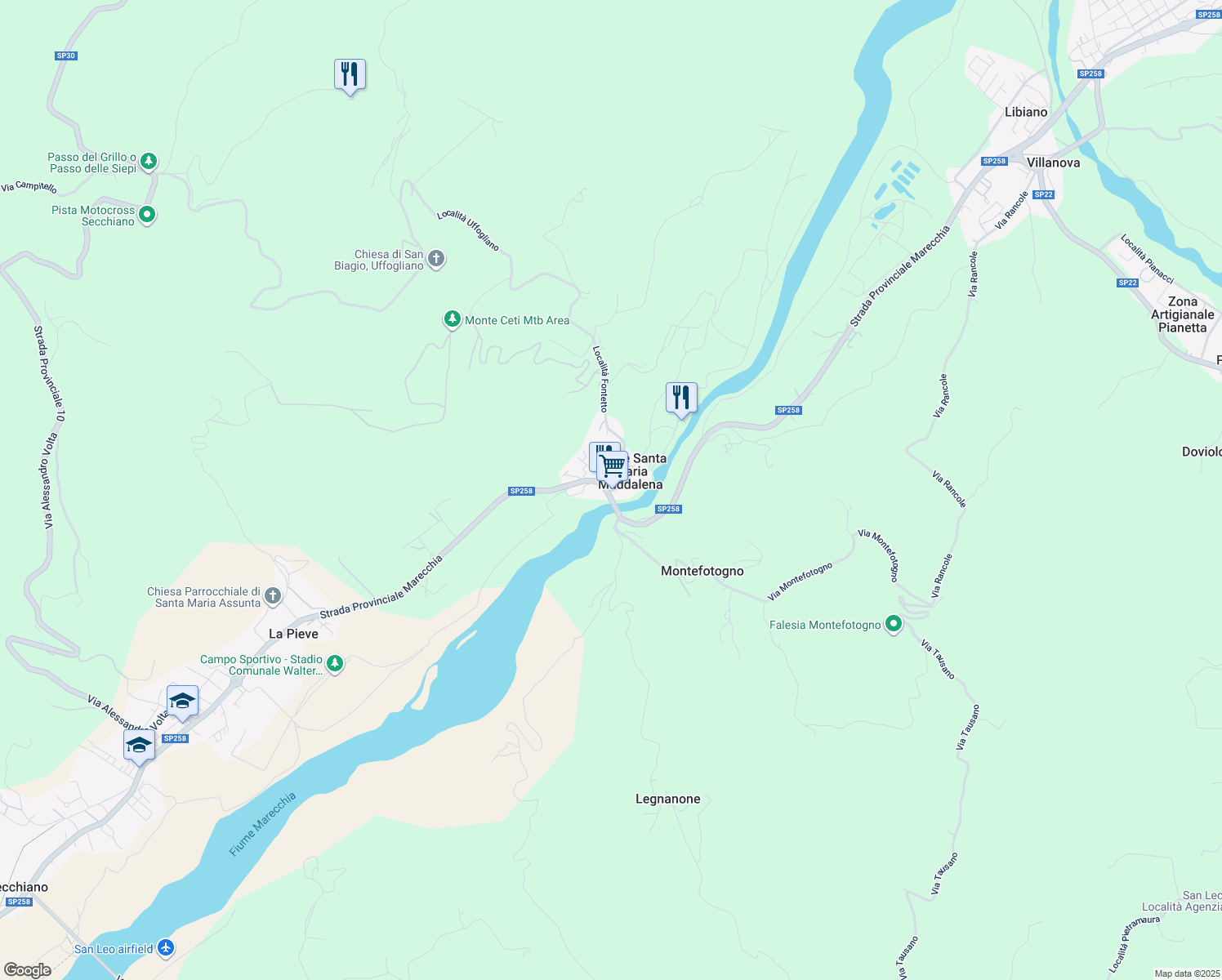 map of restaurants, bars, coffee shops, grocery stores, and more near Via Molino in Ponte Santa Maria Maddalena