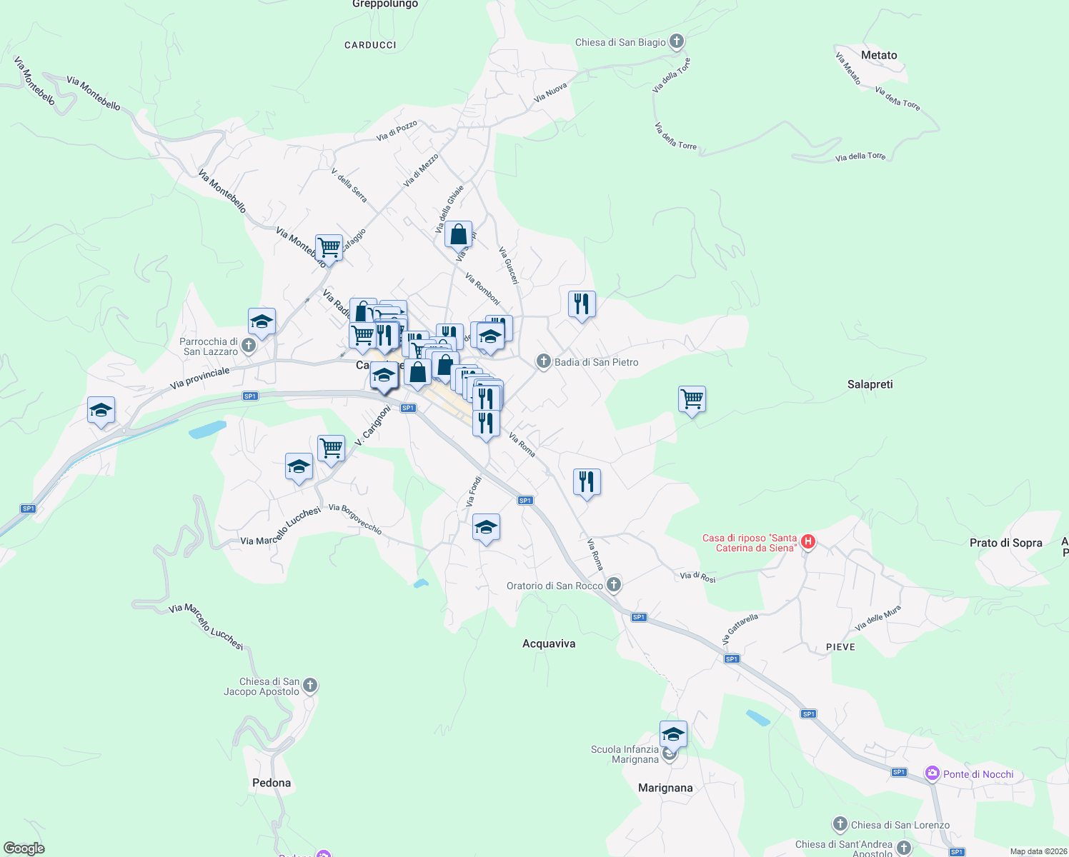 map of restaurants, bars, coffee shops, grocery stores, and more near 10 Via della Pescaglia in Camaiore