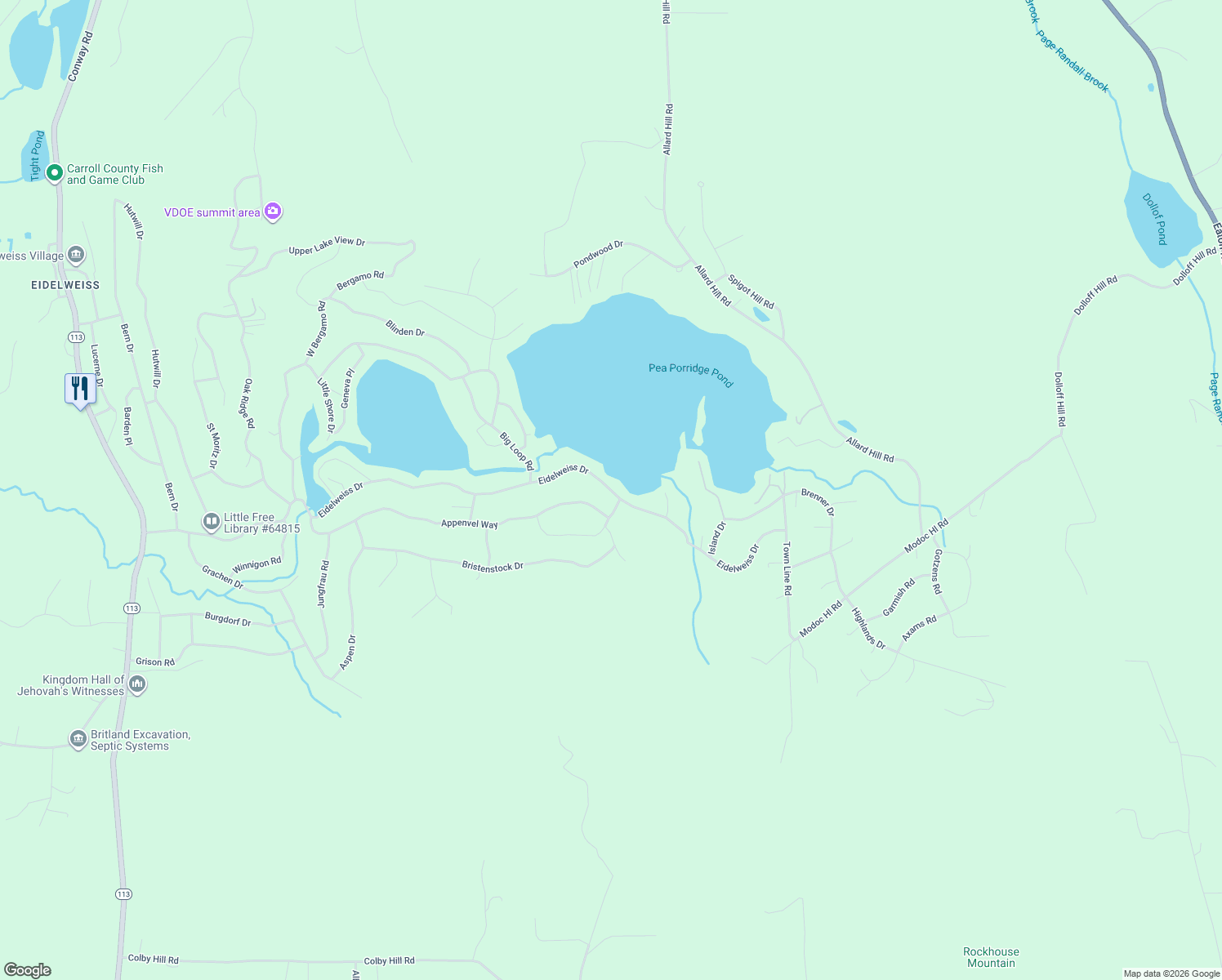 map of restaurants, bars, coffee shops, grocery stores, and more near 115 Eidelweiss Drive in Madison