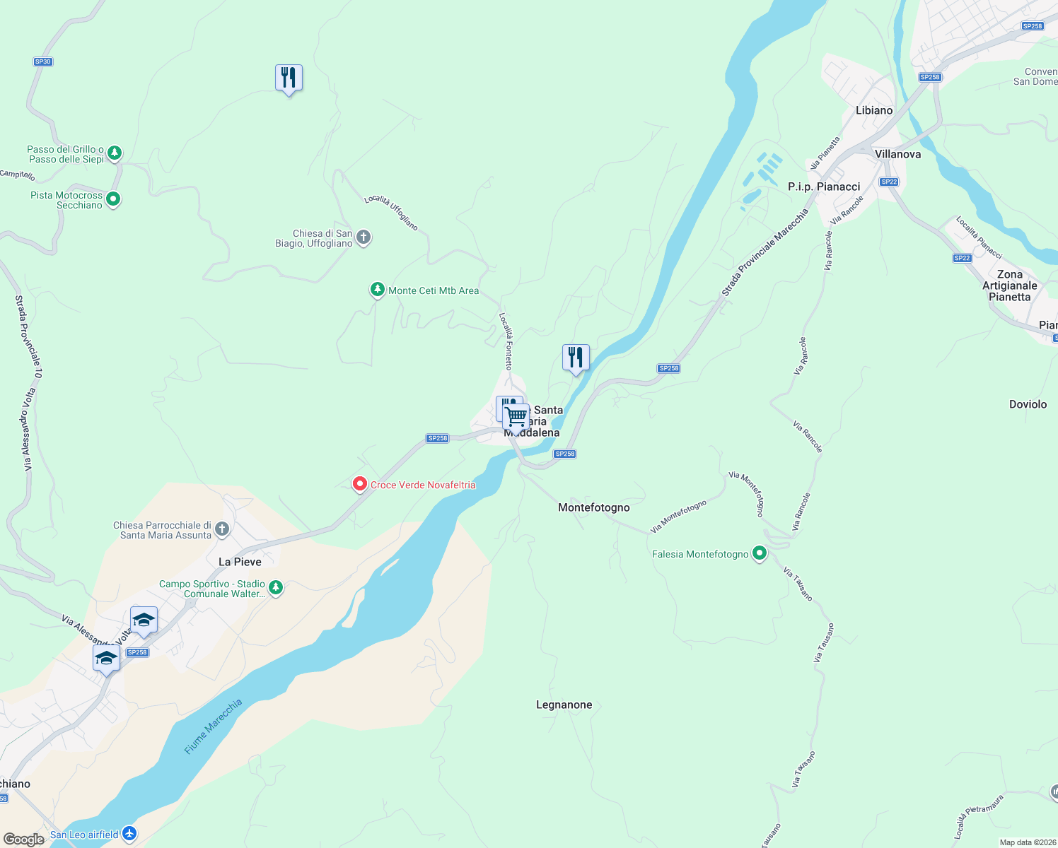 map of restaurants, bars, coffee shops, grocery stores, and more near Via Molino in Ponte Santa Maria Maddalena