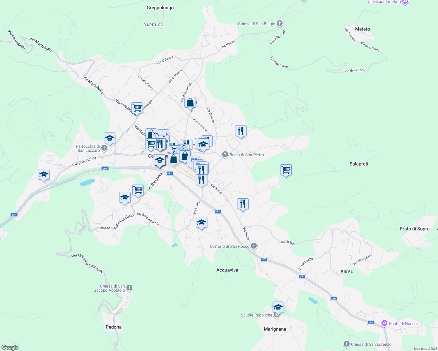 map of restaurants, bars, coffee shops, grocery stores, and more near 10 Via della Pescaglia in Camaiore
