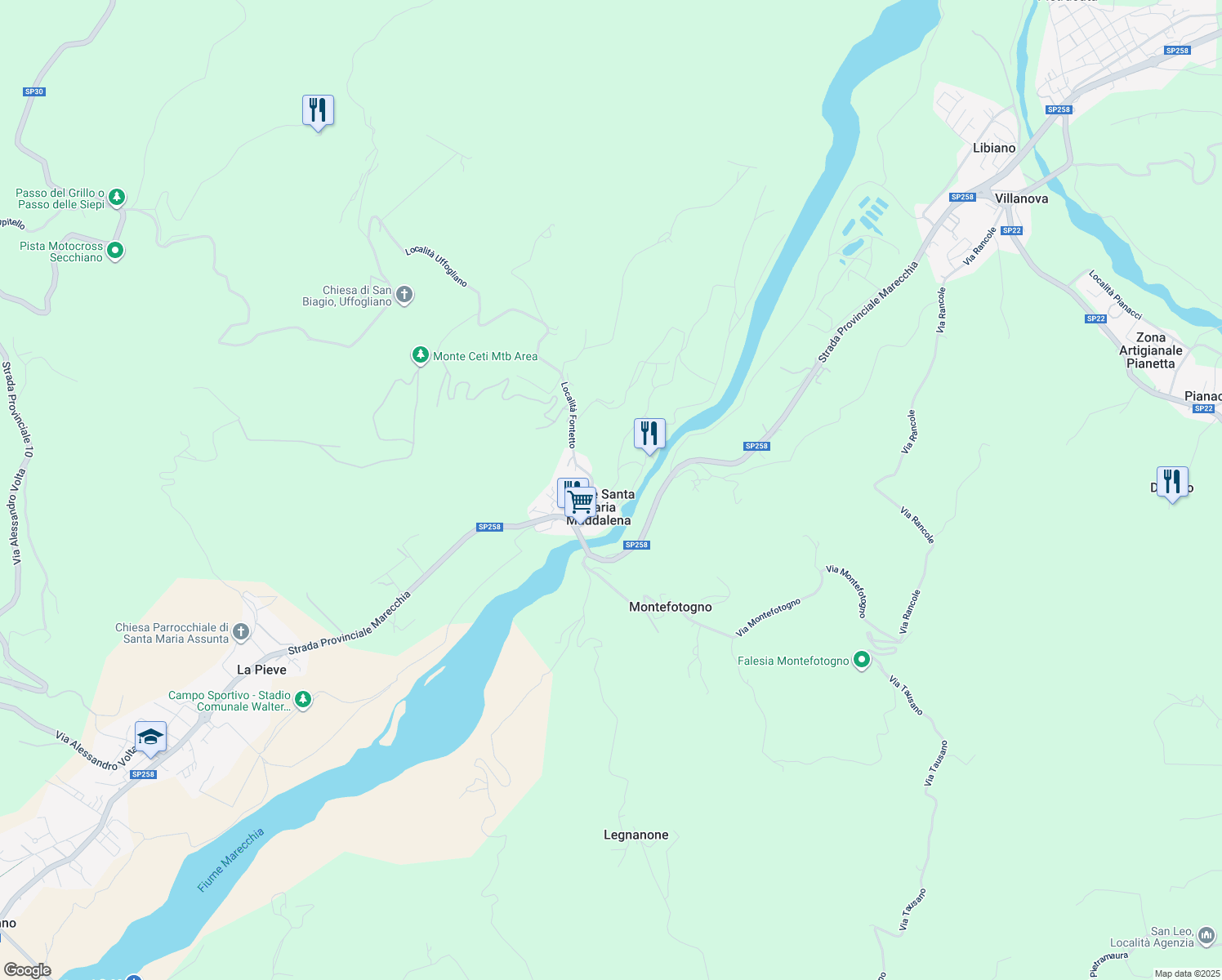 map of restaurants, bars, coffee shops, grocery stores, and more near Via Molino in Ponte Santa Maria Maddalena