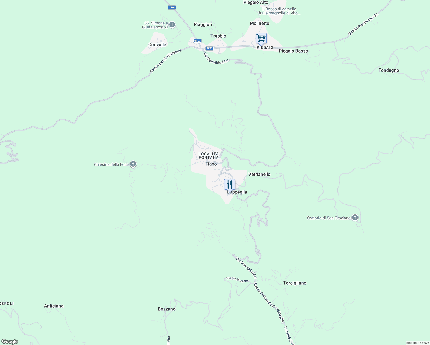 map of restaurants, bars, coffee shops, grocery stores, and more near 9 Via Don Aldo Mei in Loppeglia