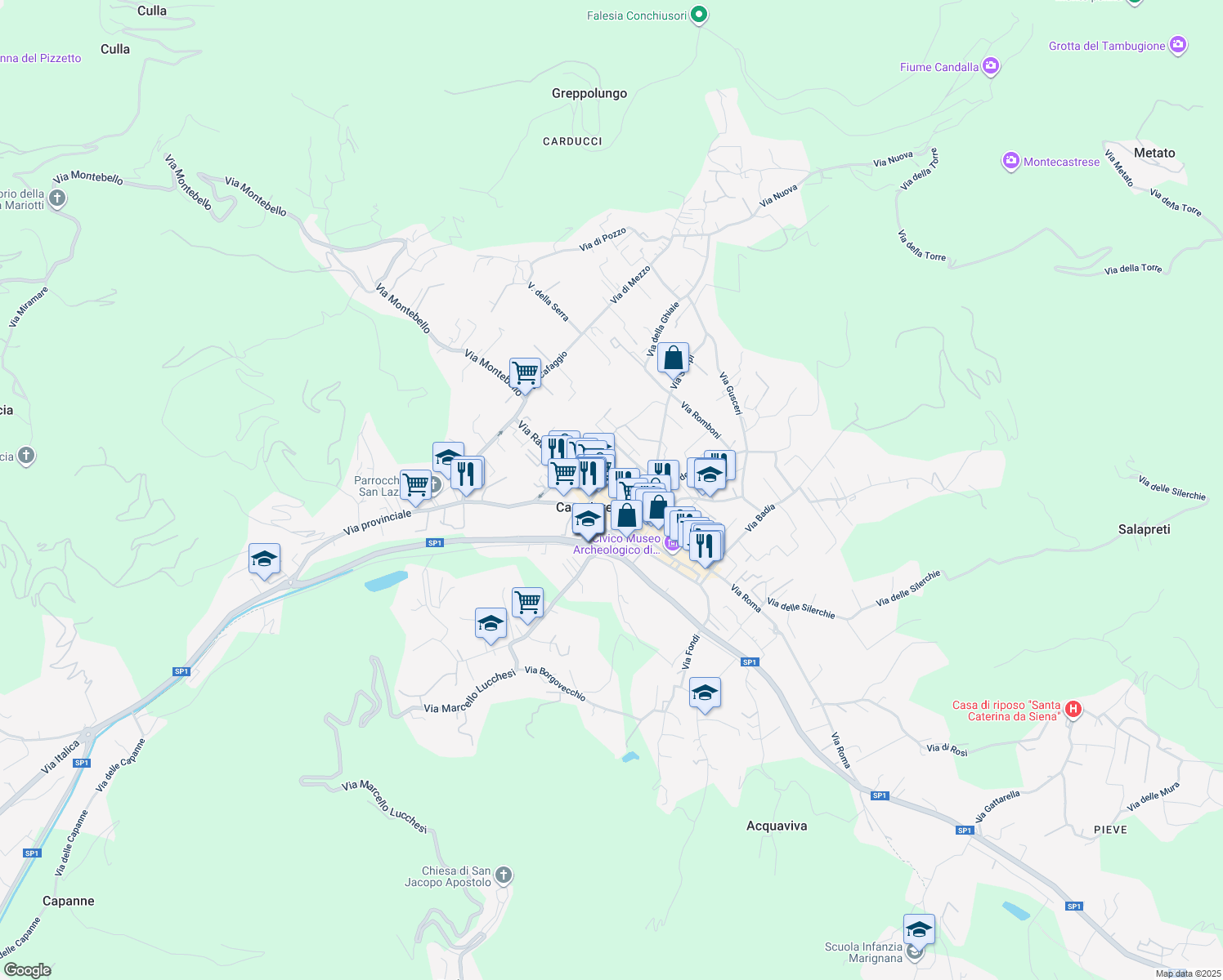 map of restaurants, bars, coffee shops, grocery stores, and more near 15 Via XX Settembre in Camaiore
