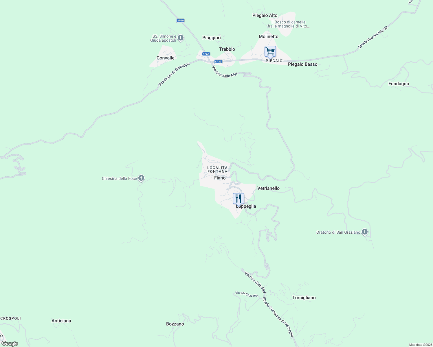 map of restaurants, bars, coffee shops, grocery stores, and more near 9 Via Don Aldo Mei in Loppeglia-fiano