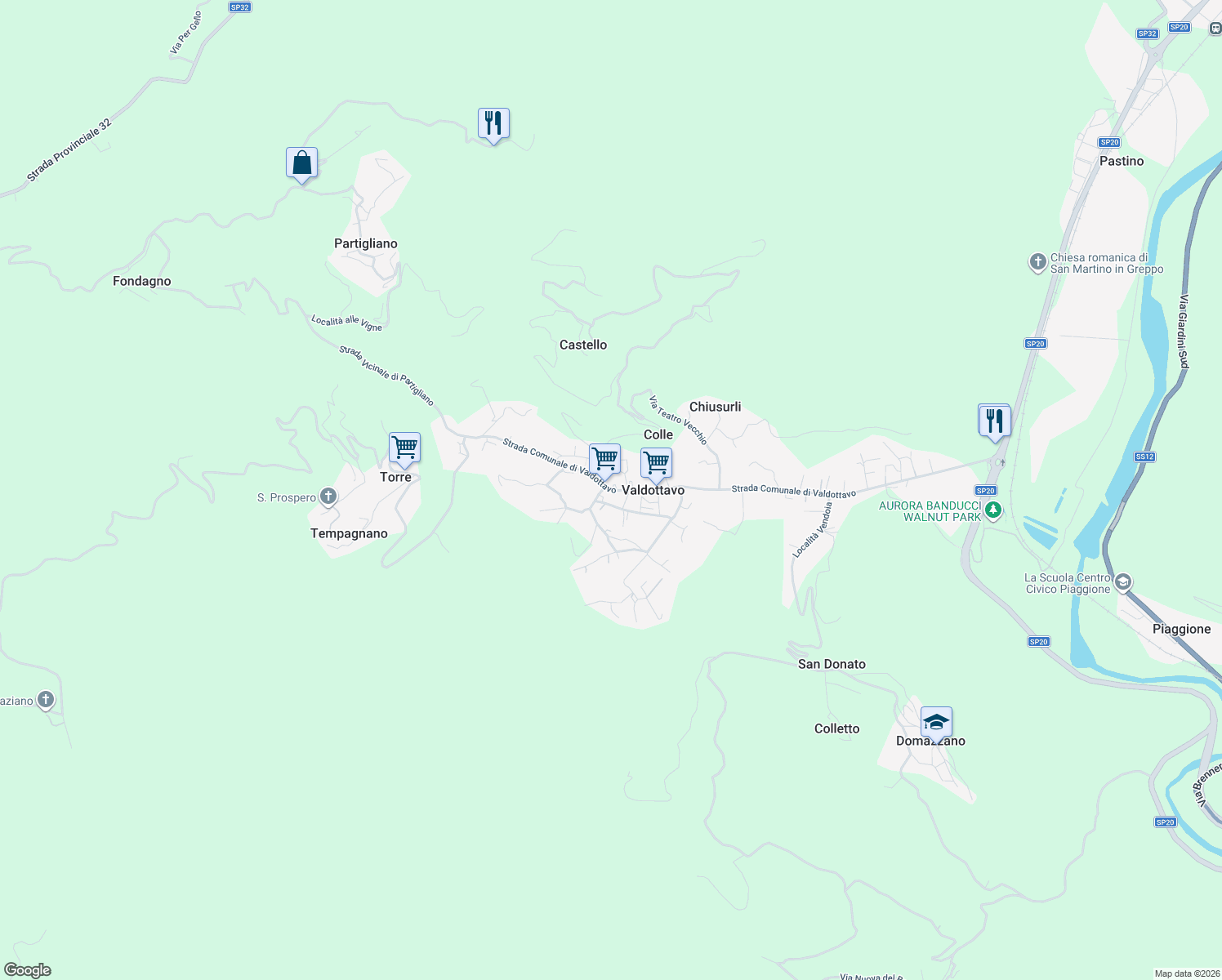 map of restaurants, bars, coffee shops, grocery stores, and more near 68 Strada Comunale di Valdottavo in Valdottavo