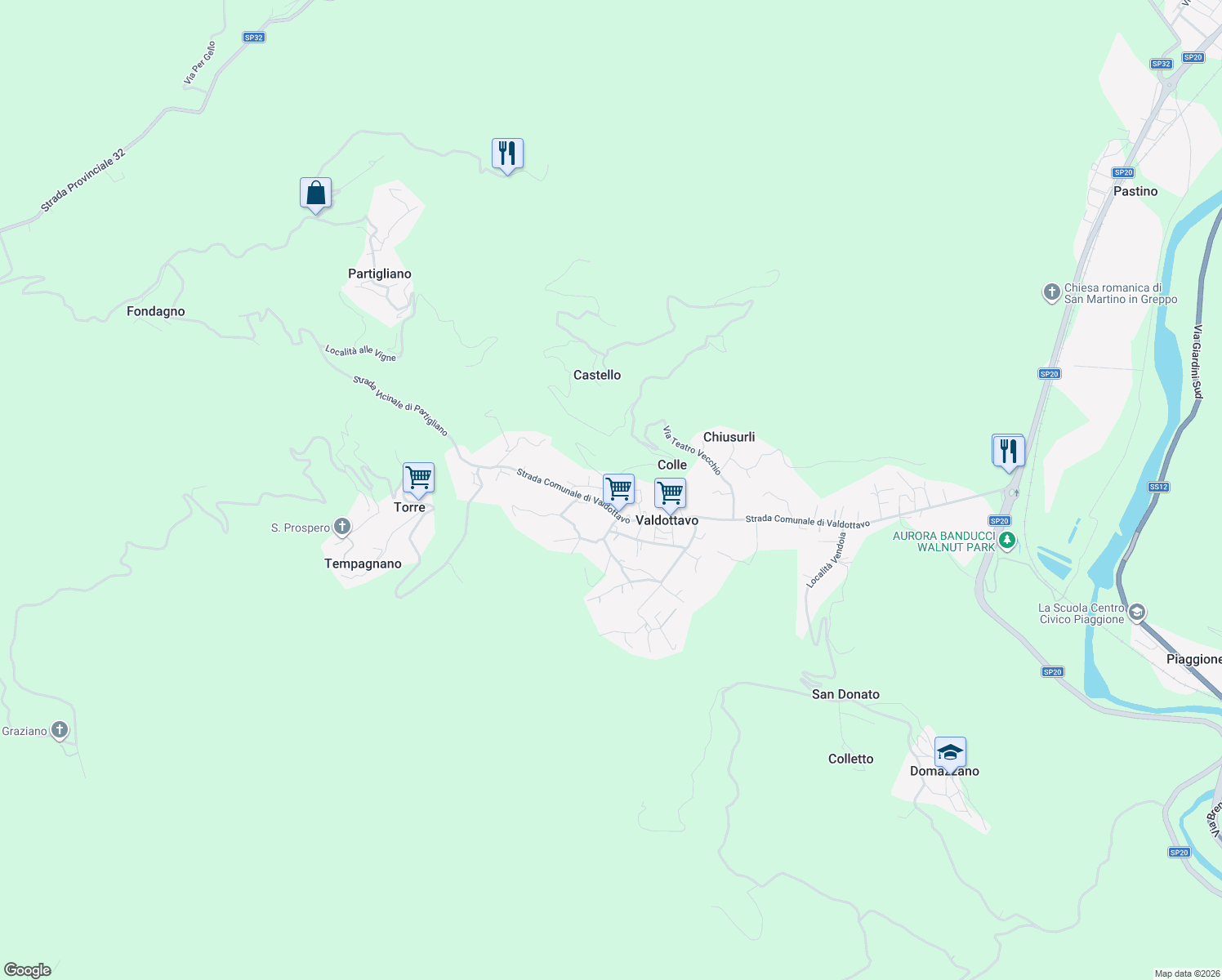 map of restaurants, bars, coffee shops, grocery stores, and more near 68 Strada Comunale di Valdottavo in Valdottavo