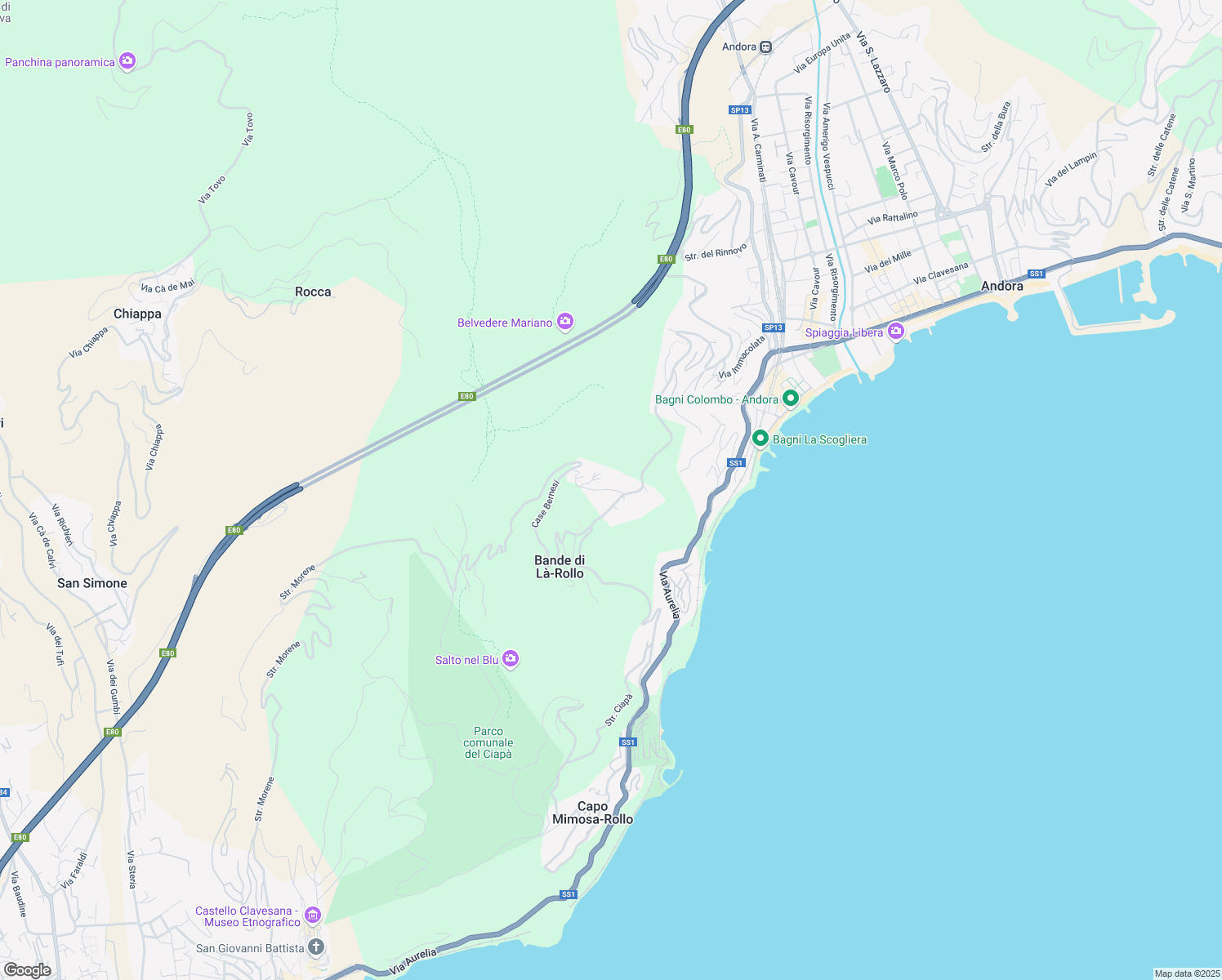 map of restaurants, bars, coffee shops, grocery stores, and more near Via Colline in Provincia di Savona