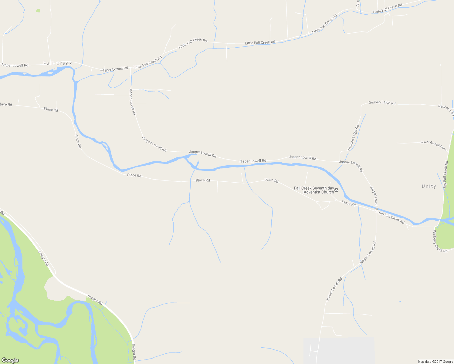 map of restaurants, bars, coffee shops, grocery stores, and more near 39536 Place Road in Fall Creek
