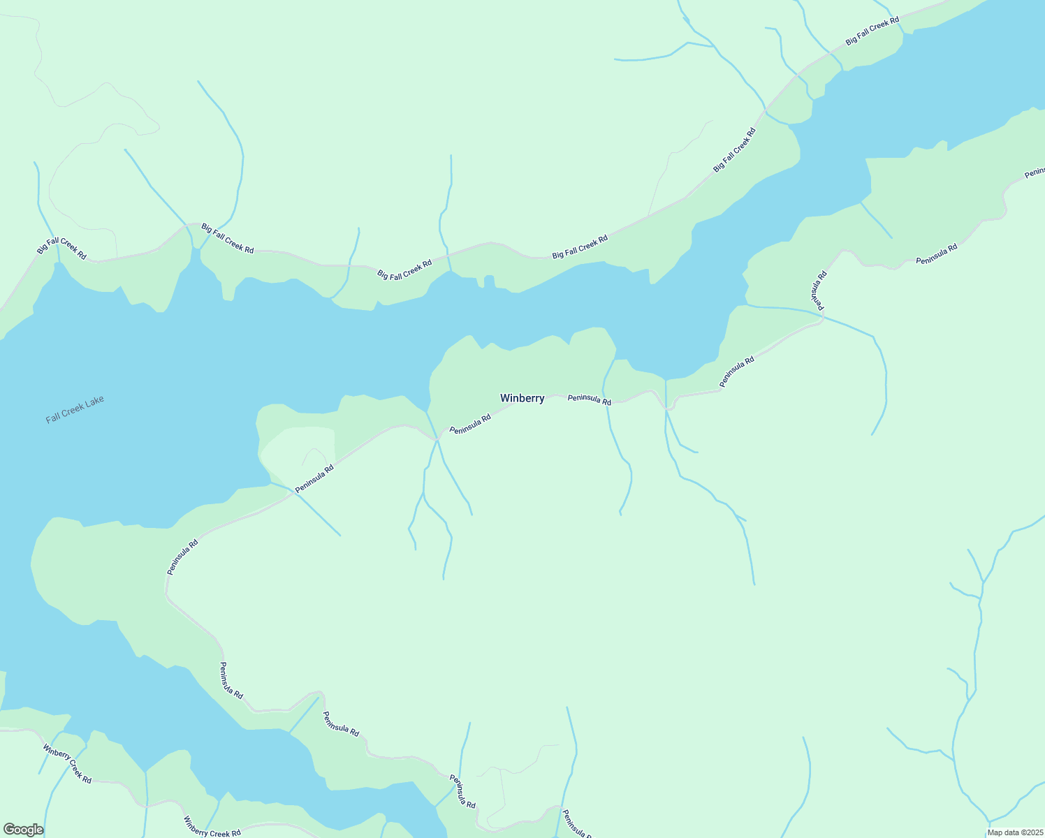 map of restaurants, bars, coffee shops, grocery stores, and more near 83993 Peninsula Road in Fall Creek