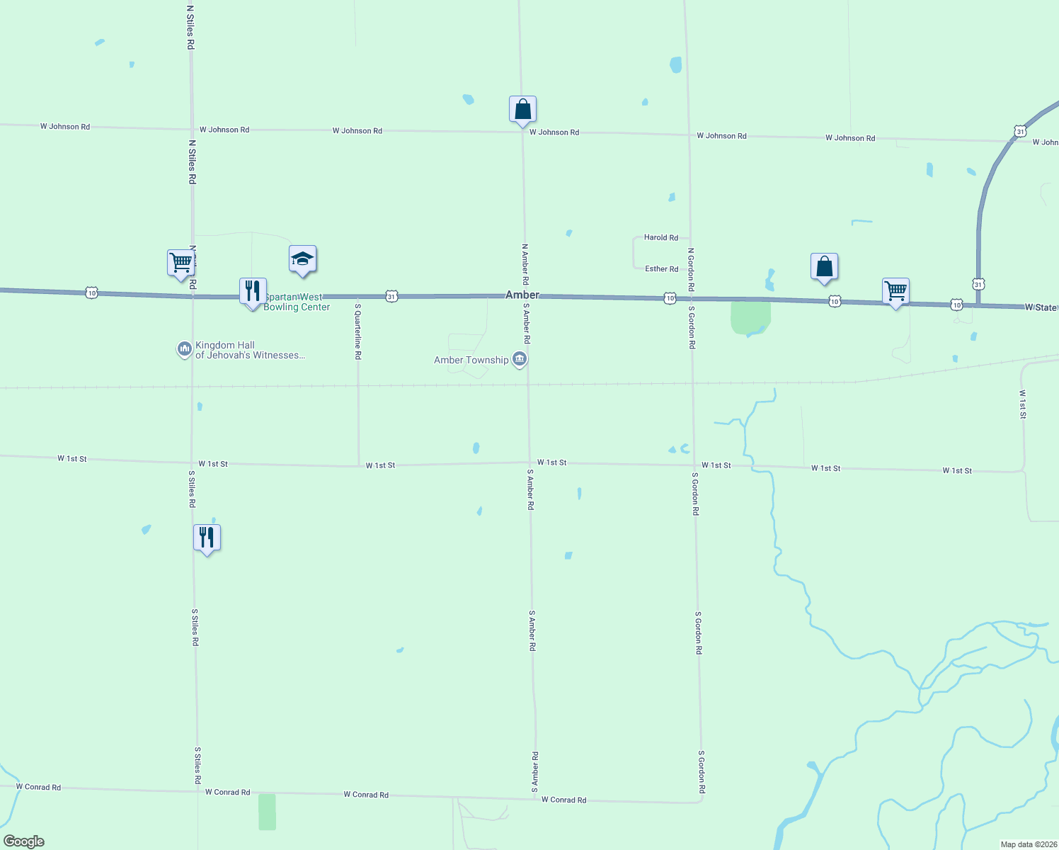 map of restaurants, bars, coffee shops, grocery stores, and more near 310 South Amber Road in Scottville