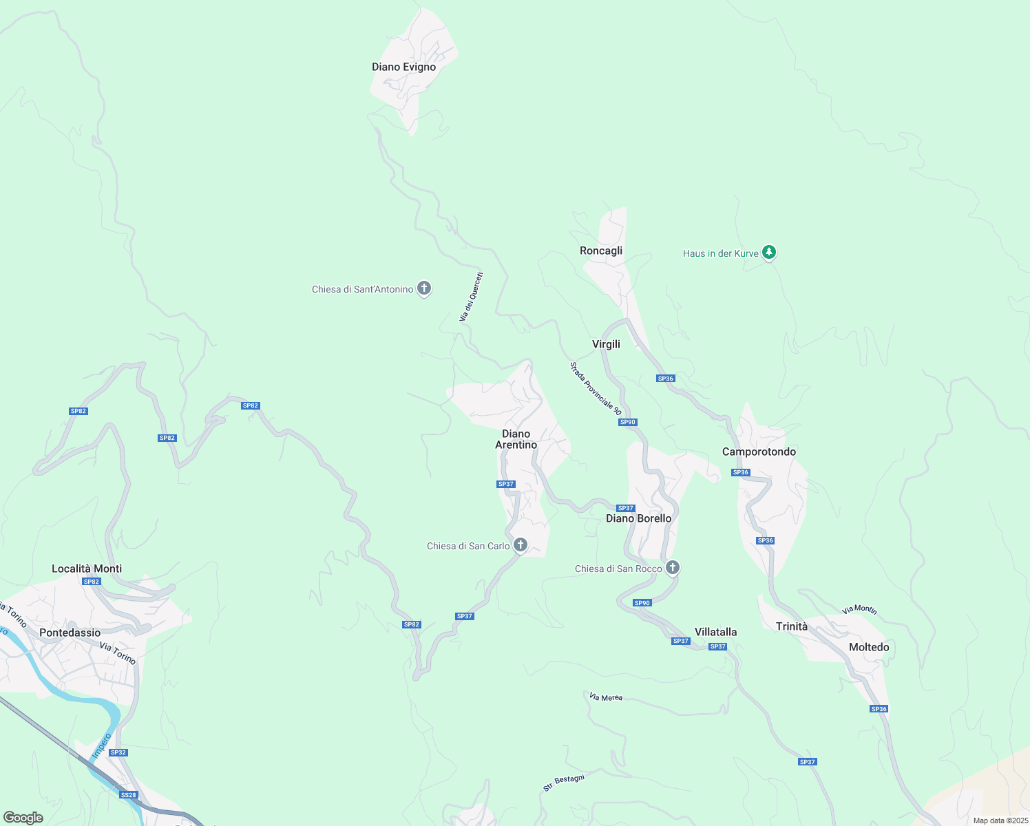 map of restaurants, bars, coffee shops, grocery stores, and more near 15A Via Vittorio Emanuele in Diano Arentino