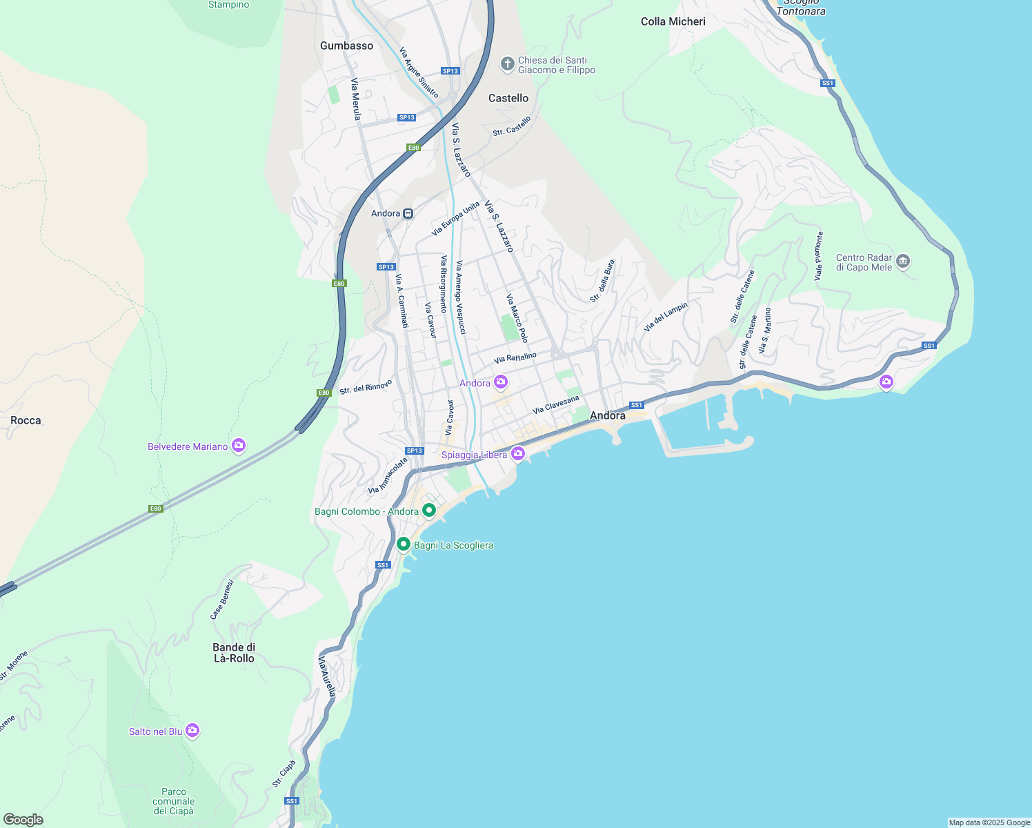 map of restaurants, bars, coffee shops, grocery stores, and more near 4 Piazza dell'Incontro in Marina di Andora