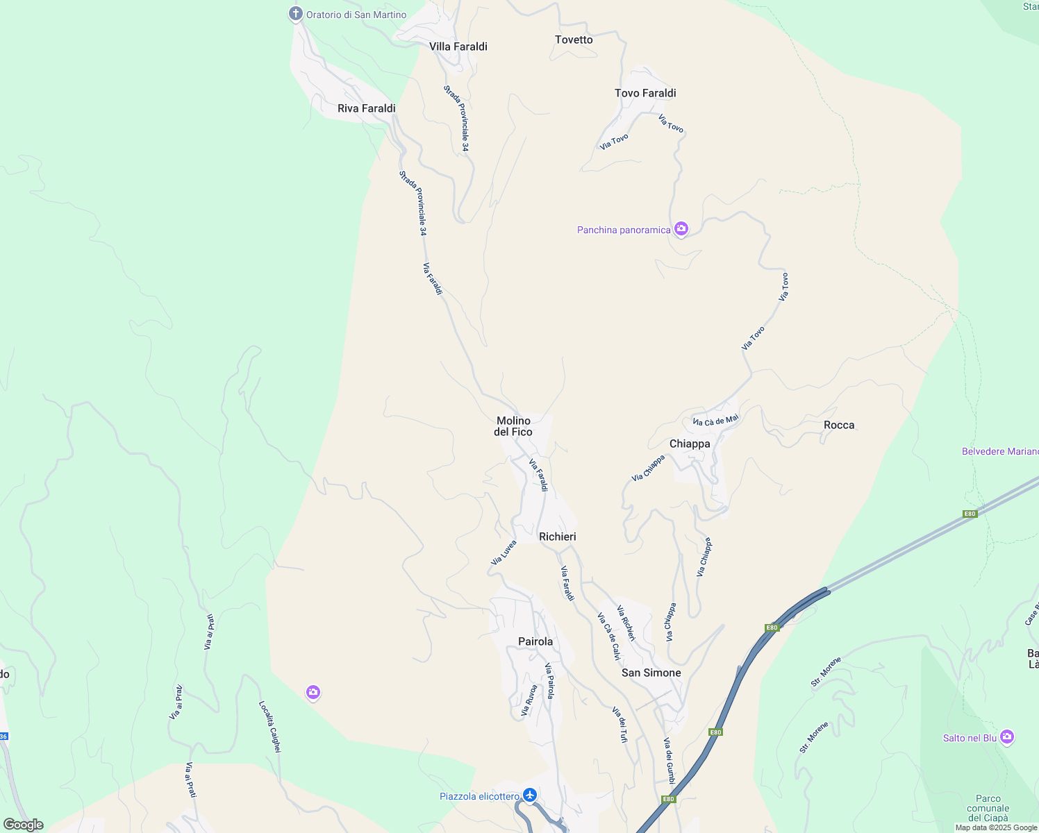 map of restaurants, bars, coffee shops, grocery stores, and more near 119 Borgata Molino del Fico in Molino del Fico