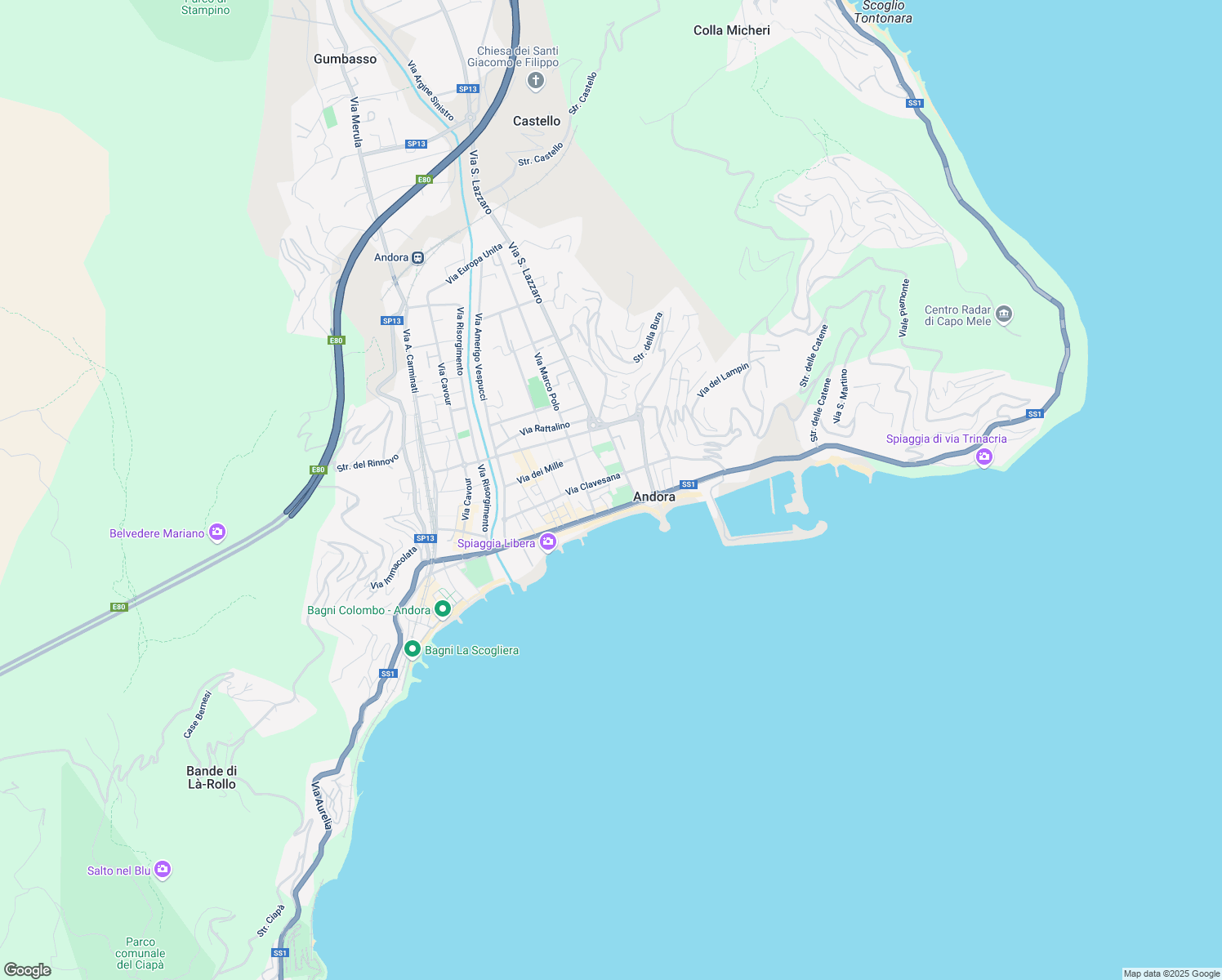 map of restaurants, bars, coffee shops, grocery stores, and more near 122 Via Aurelia in Marina di Andora