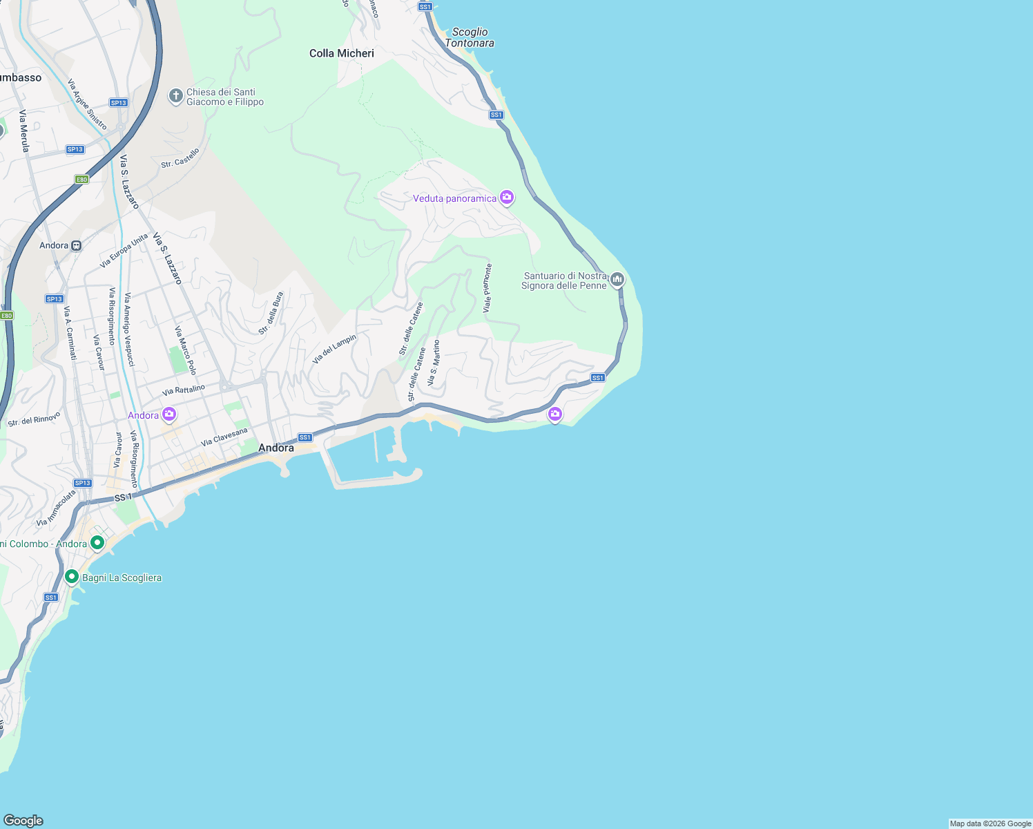 map of restaurants, bars, coffee shops, grocery stores, and more near 50 Via Aurelia in Marina di Andora