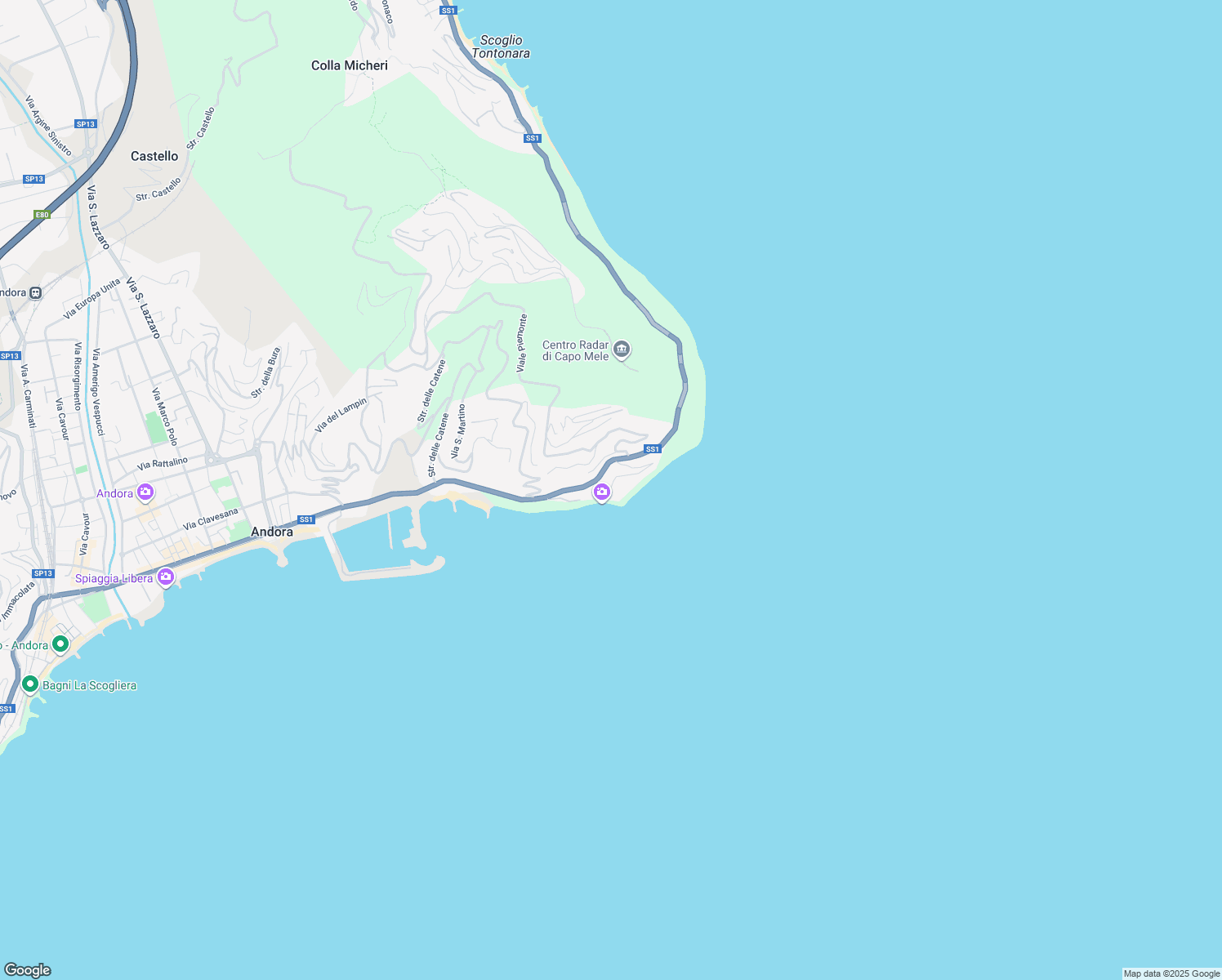 map of restaurants, bars, coffee shops, grocery stores, and more near 23 Via Trinacria in Marina di Andora